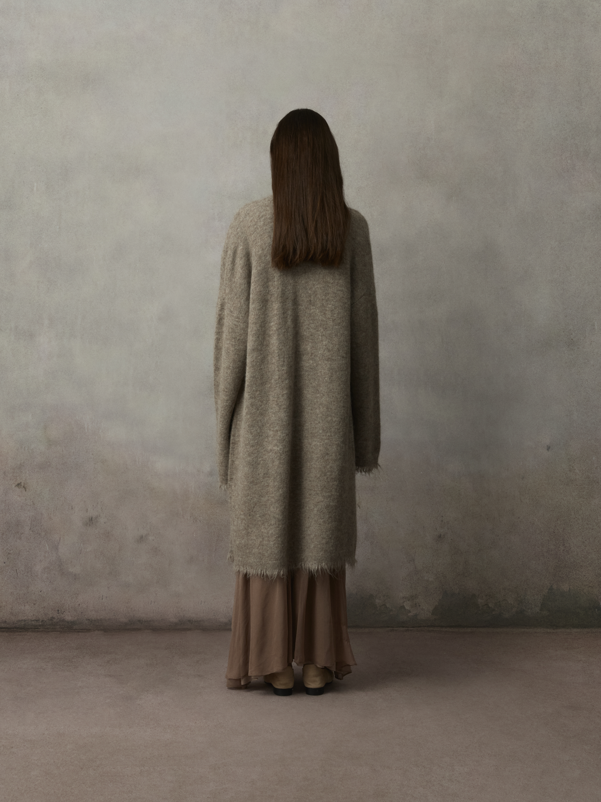 Grey Taupe Knit Belt Long Cardigan