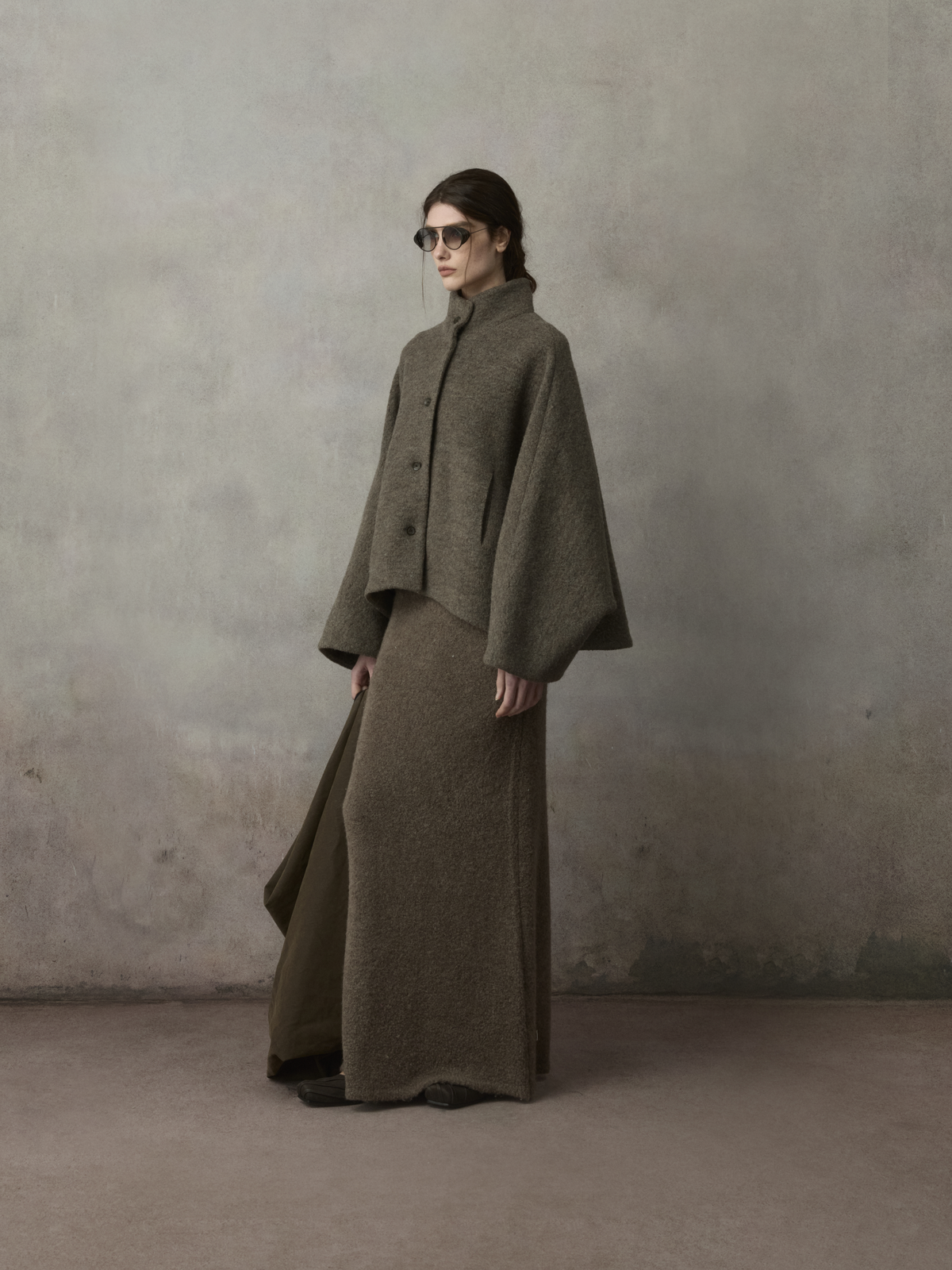 Stand Collar Batwing Sleeve Crop Jacket