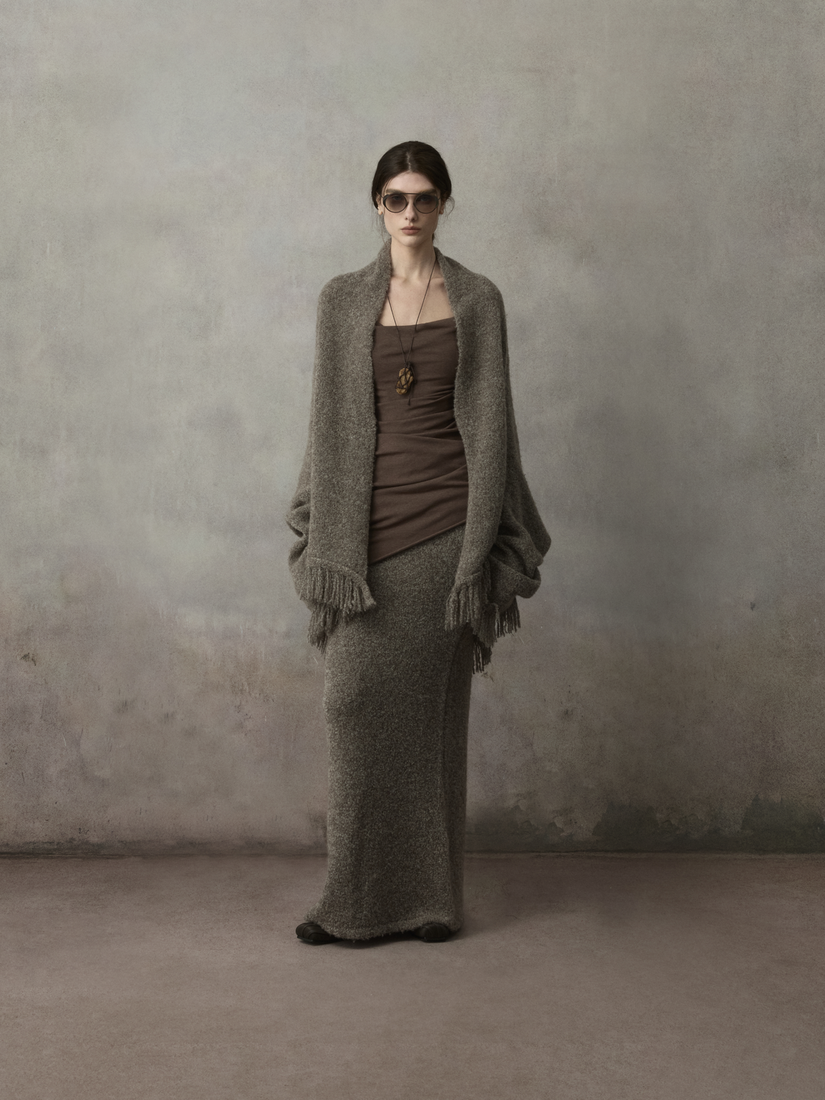 Grey-Brown Two-Way Oversized Knit Cardigan