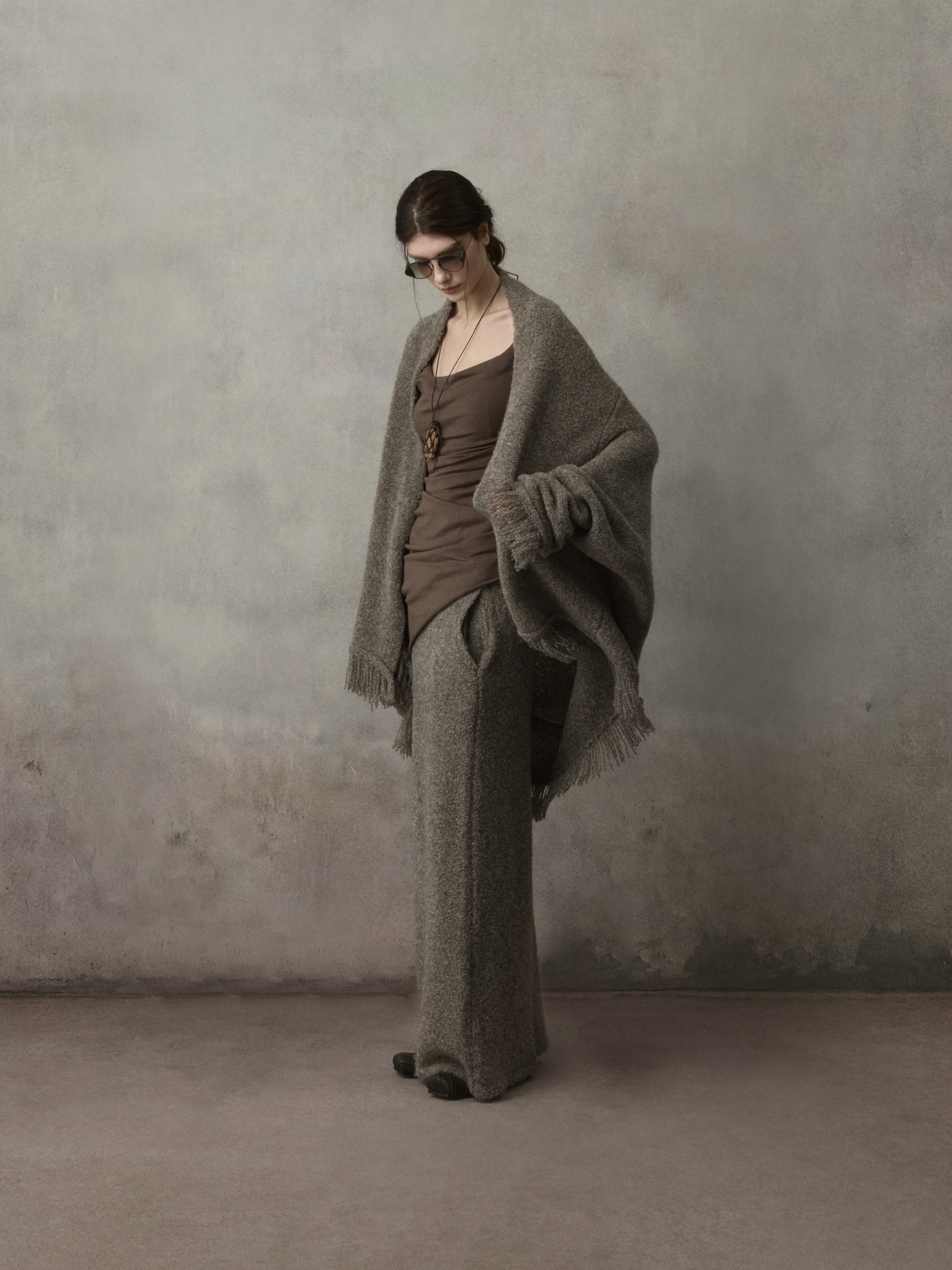 Grey-Brown Two-Way Oversized Knit Cardigan