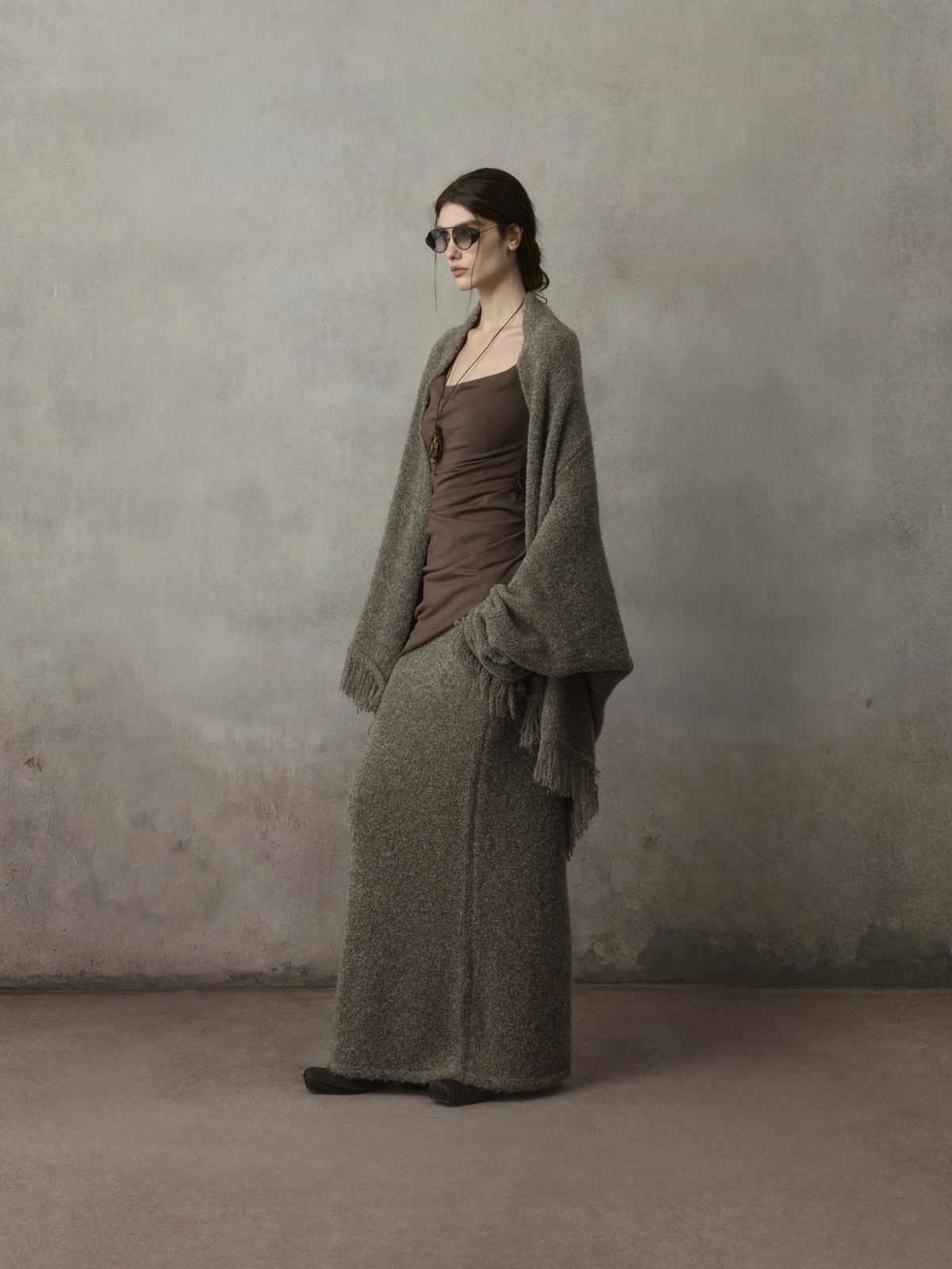 Grey-Brown Two-Way Oversized Knit Cardigan