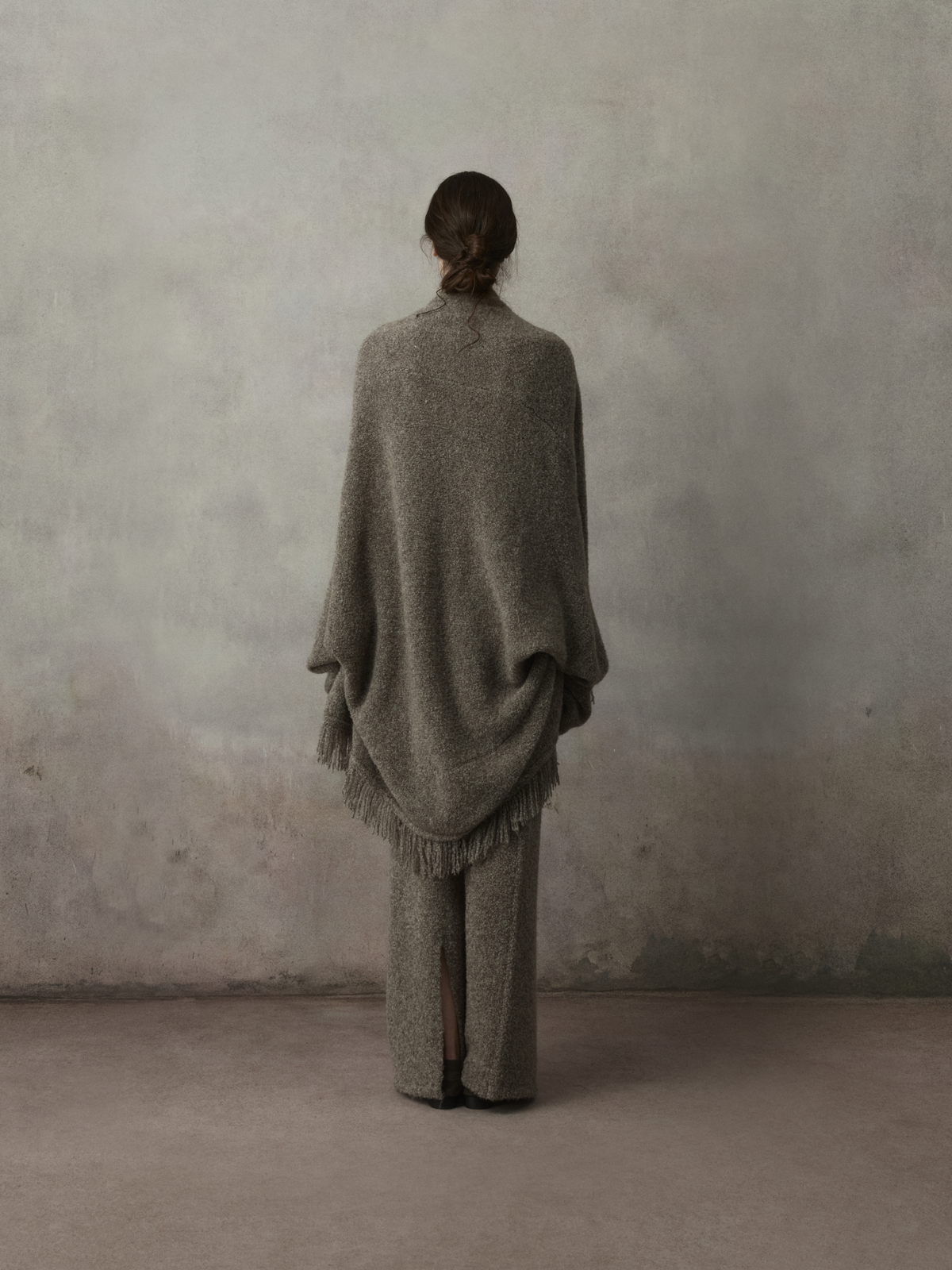 Grey-Brown Two-Way Oversized Knit Cardigan