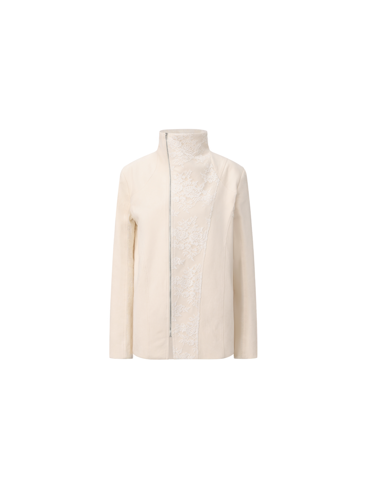 White Lace Patched Leather Jacket
