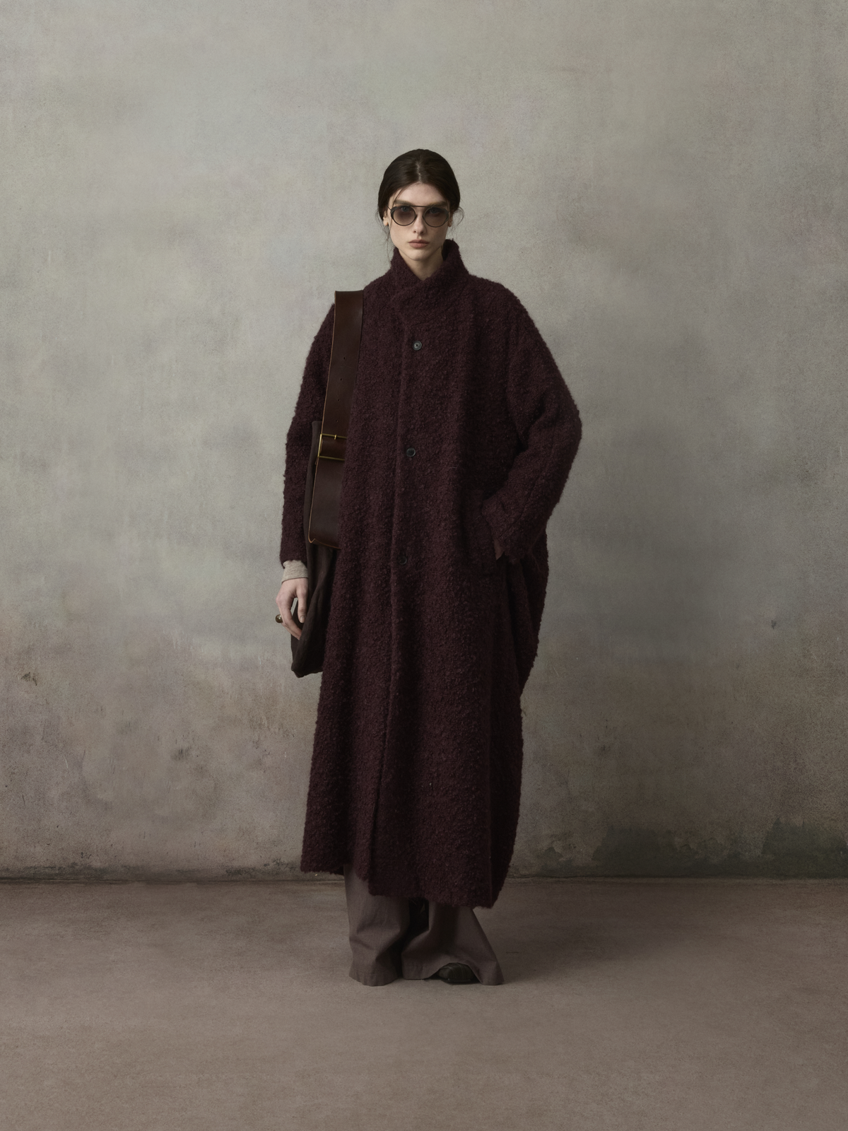 Burgundy Red Textured Boucle Coat