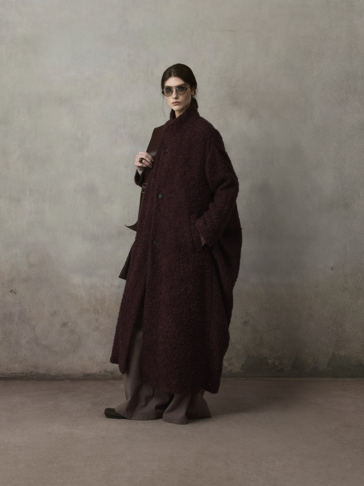 Burgundy Red Textured Boucle Coat