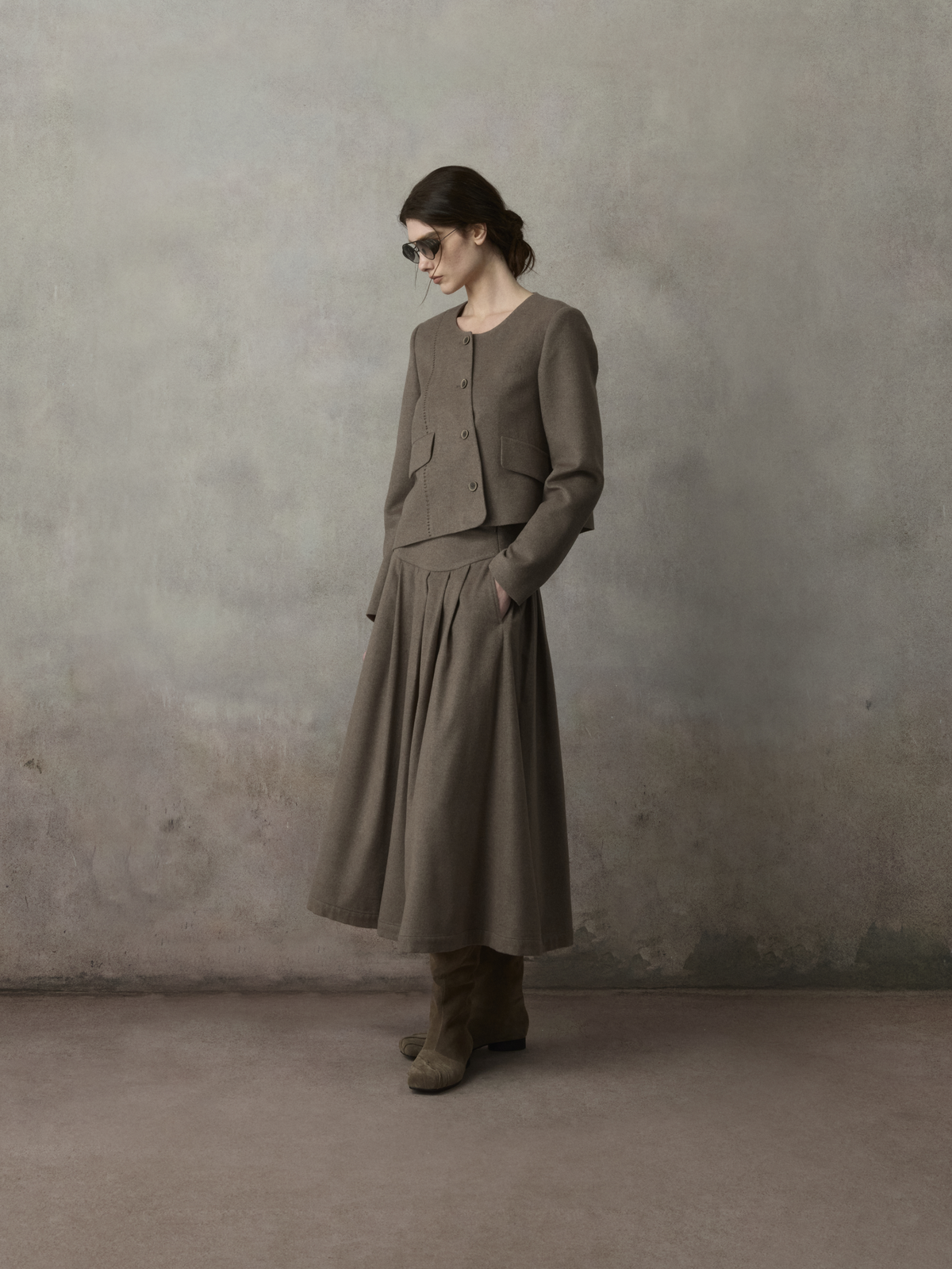 Pleated Wide-Leg Ankle-Length Culottes