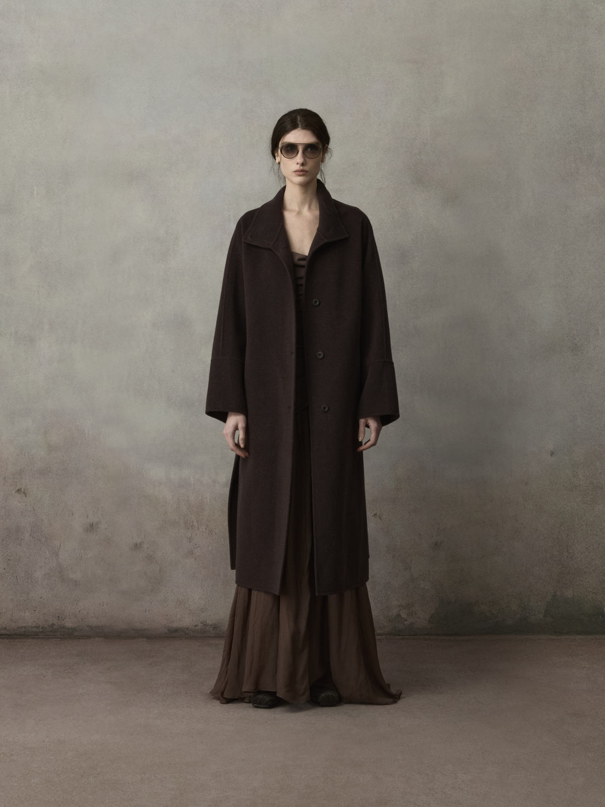 Violet Brown Stand Collar Double-Face Wool Coat