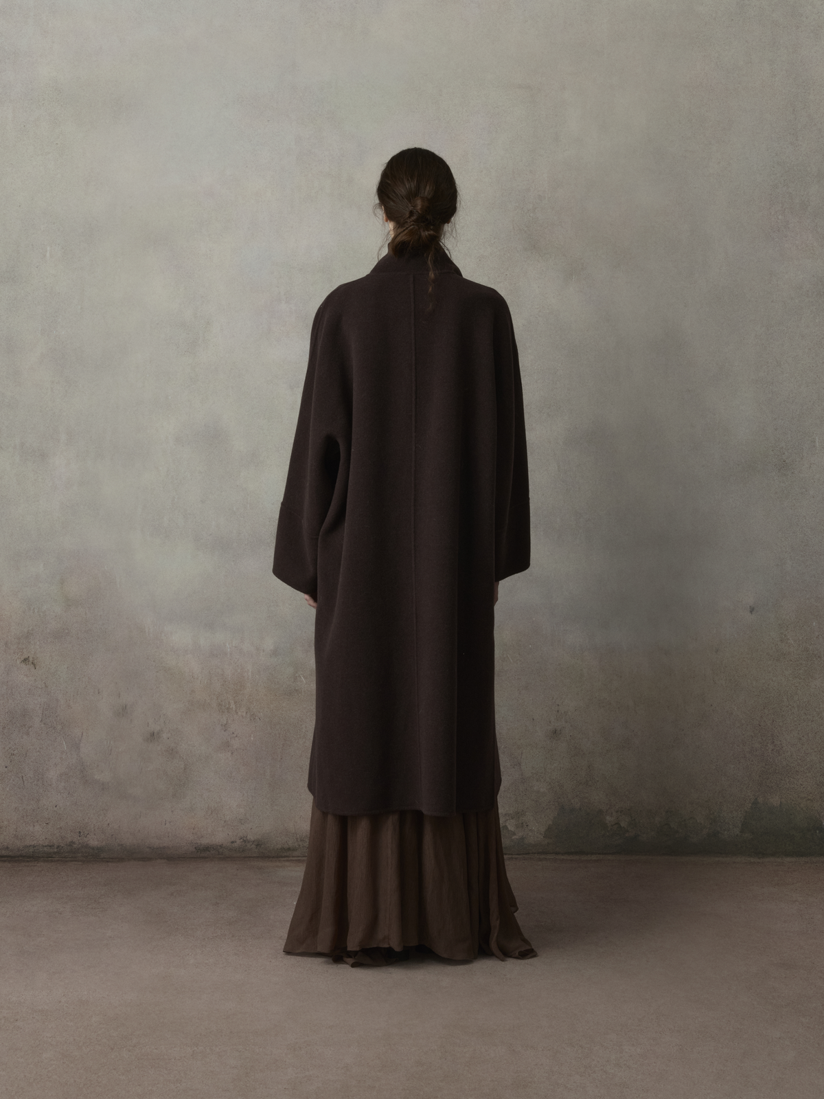 Violet Brown Stand Collar Double-Face Wool Coat
