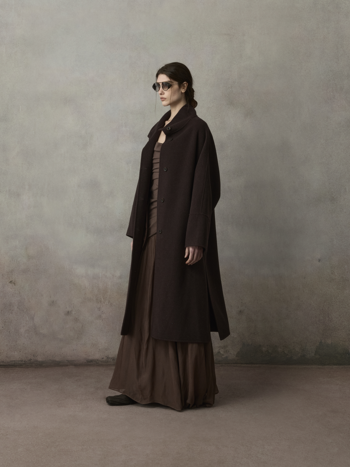 Violet Brown Stand Collar Double-Face Wool Coat
