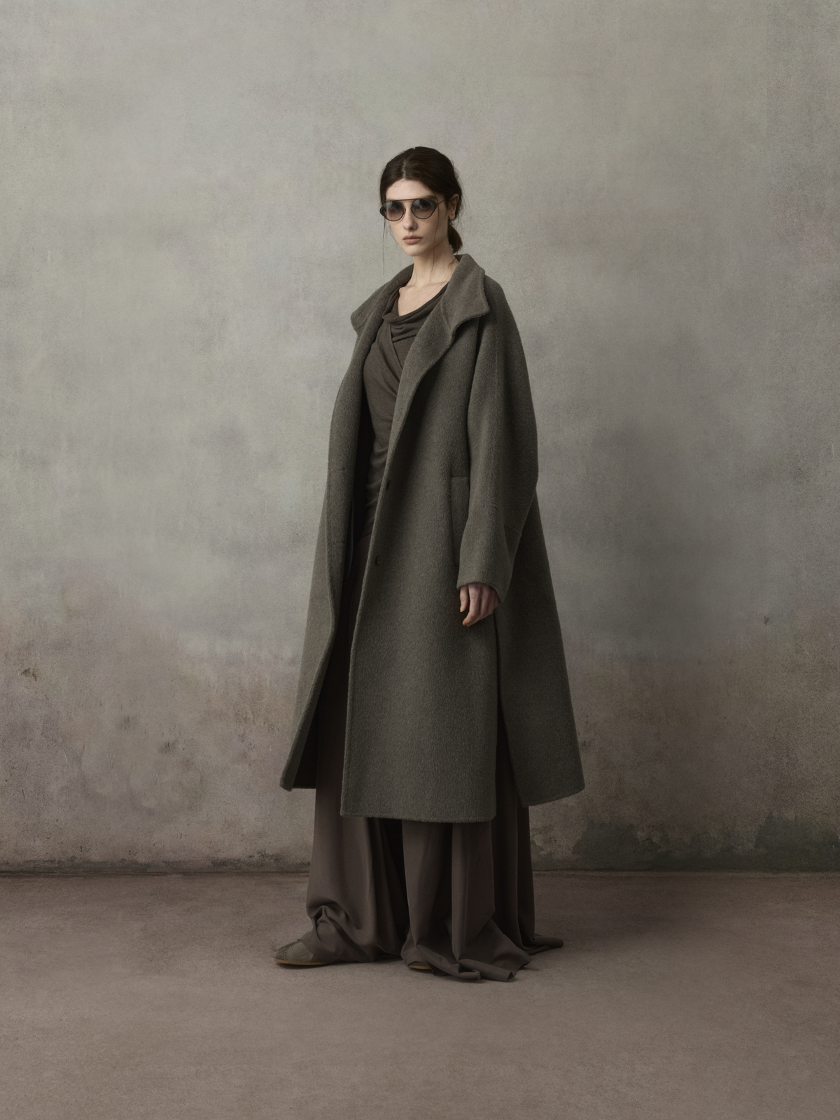 Grey Stand Collar Double-Face Alpaca Wool Coat