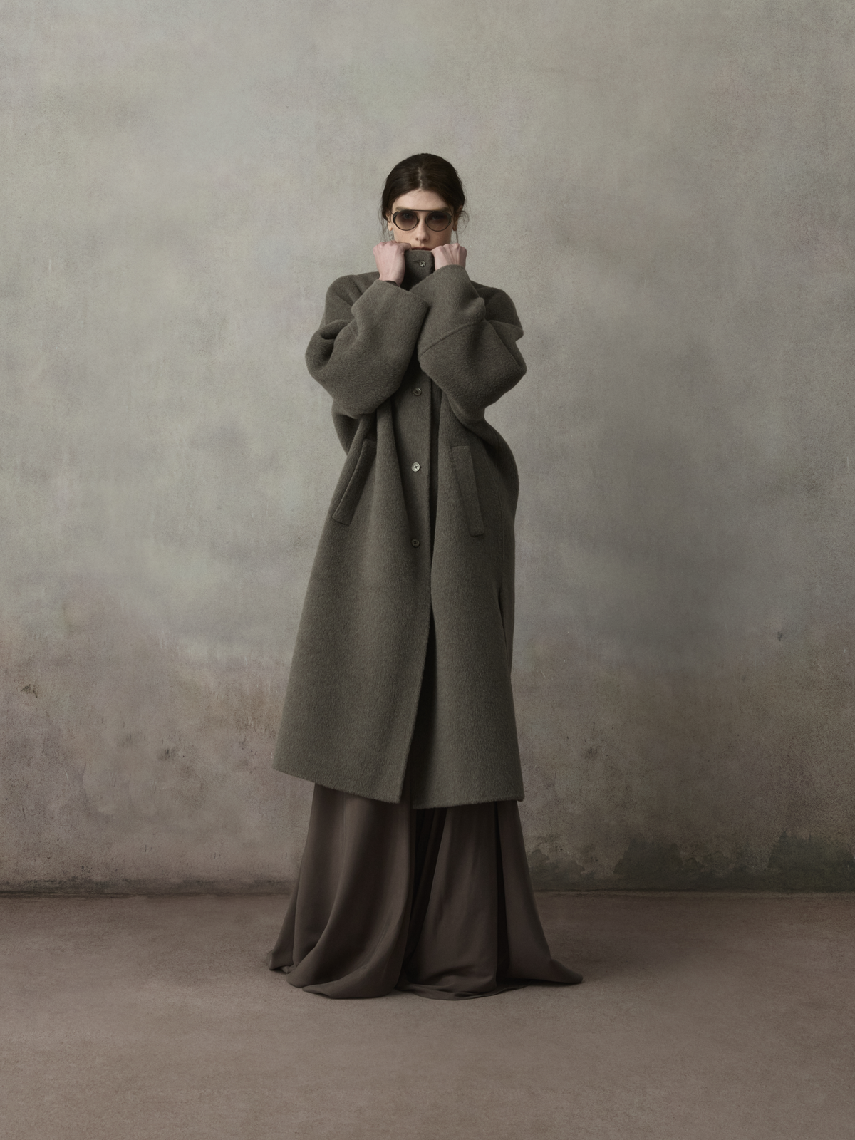 Grey Stand Collar Double-Face Alpaca Wool Coat