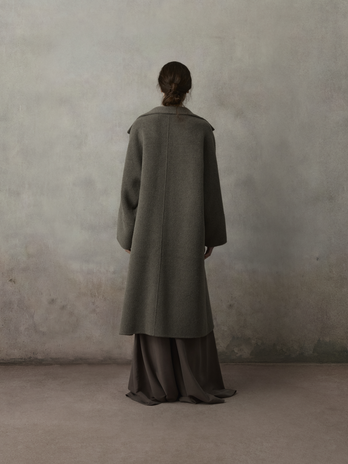 Grey Stand Collar Double-Face Alpaca Wool Coat