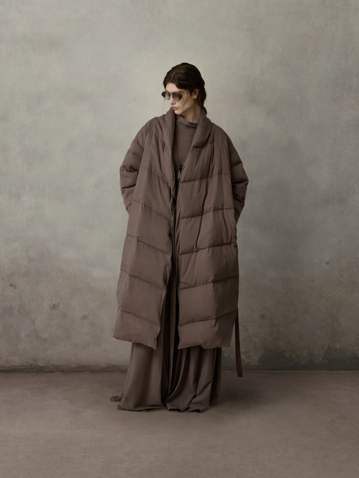 Slate Violet Belted Long Down Jacket