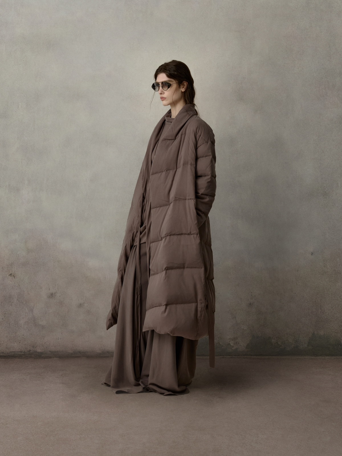 Slate Violet Belted Long Down Jacket