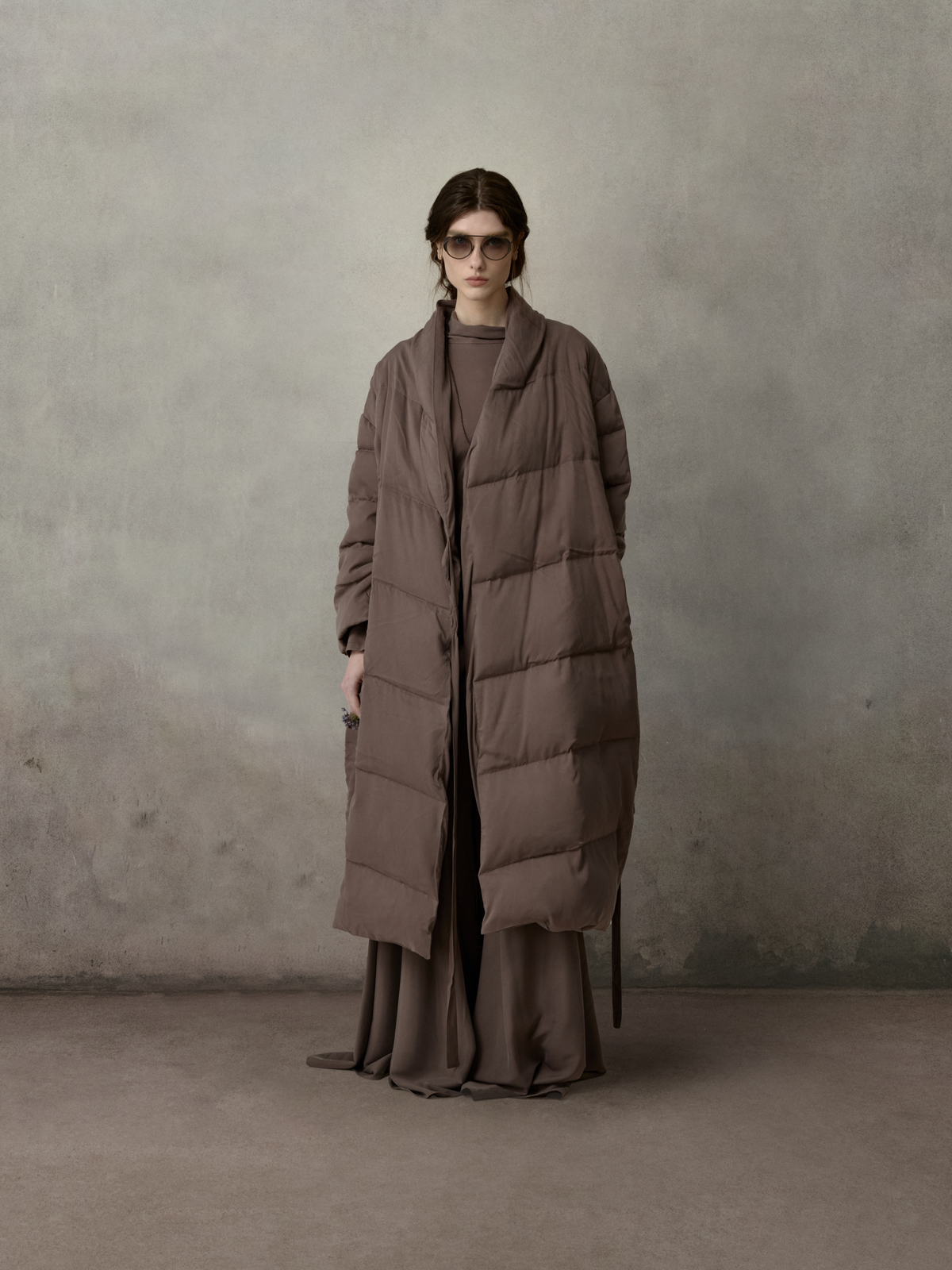 Slate Violet Belted Long Down Jacket
