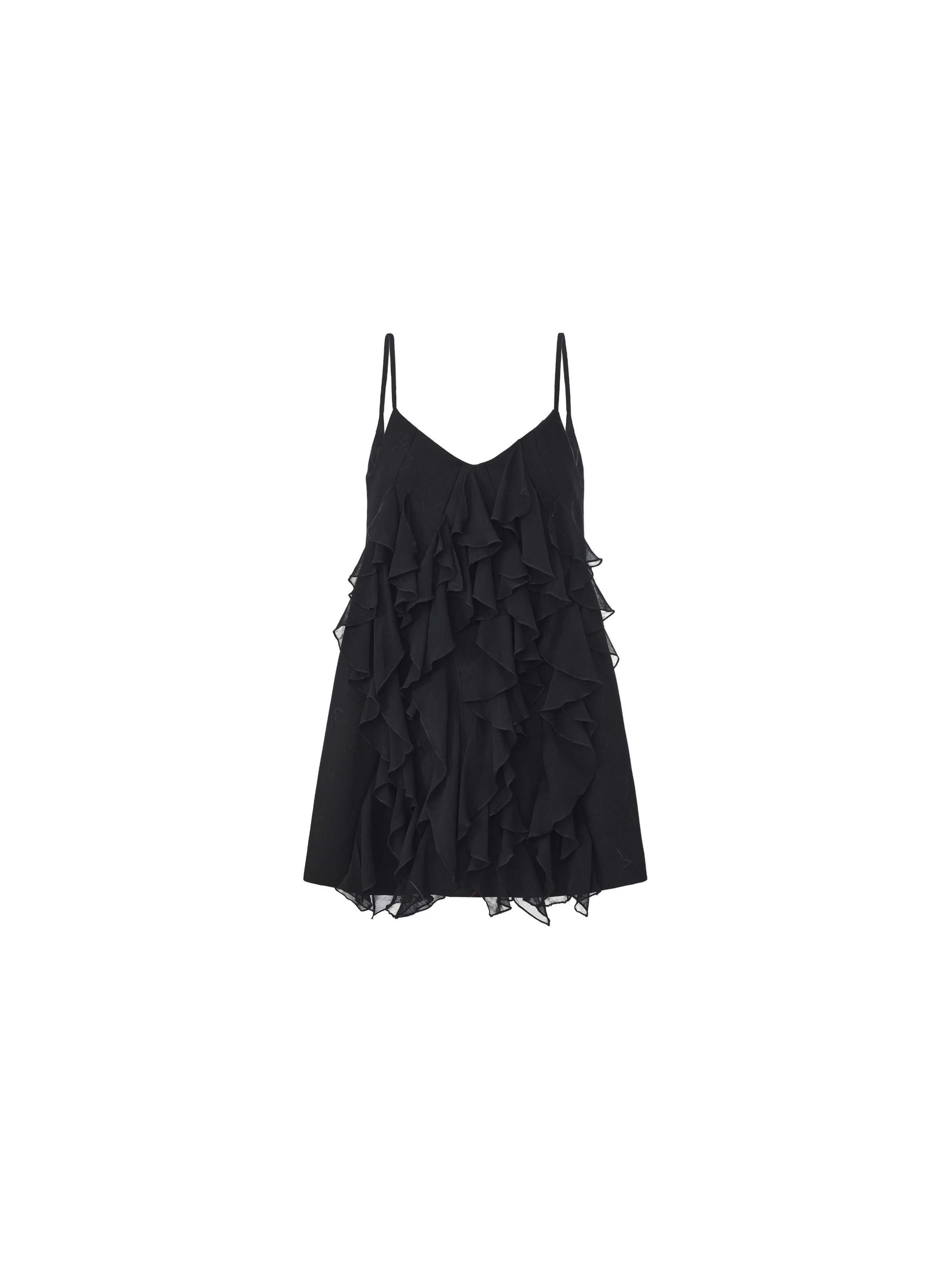 Black Asymmetric Ruffle Slip Dress