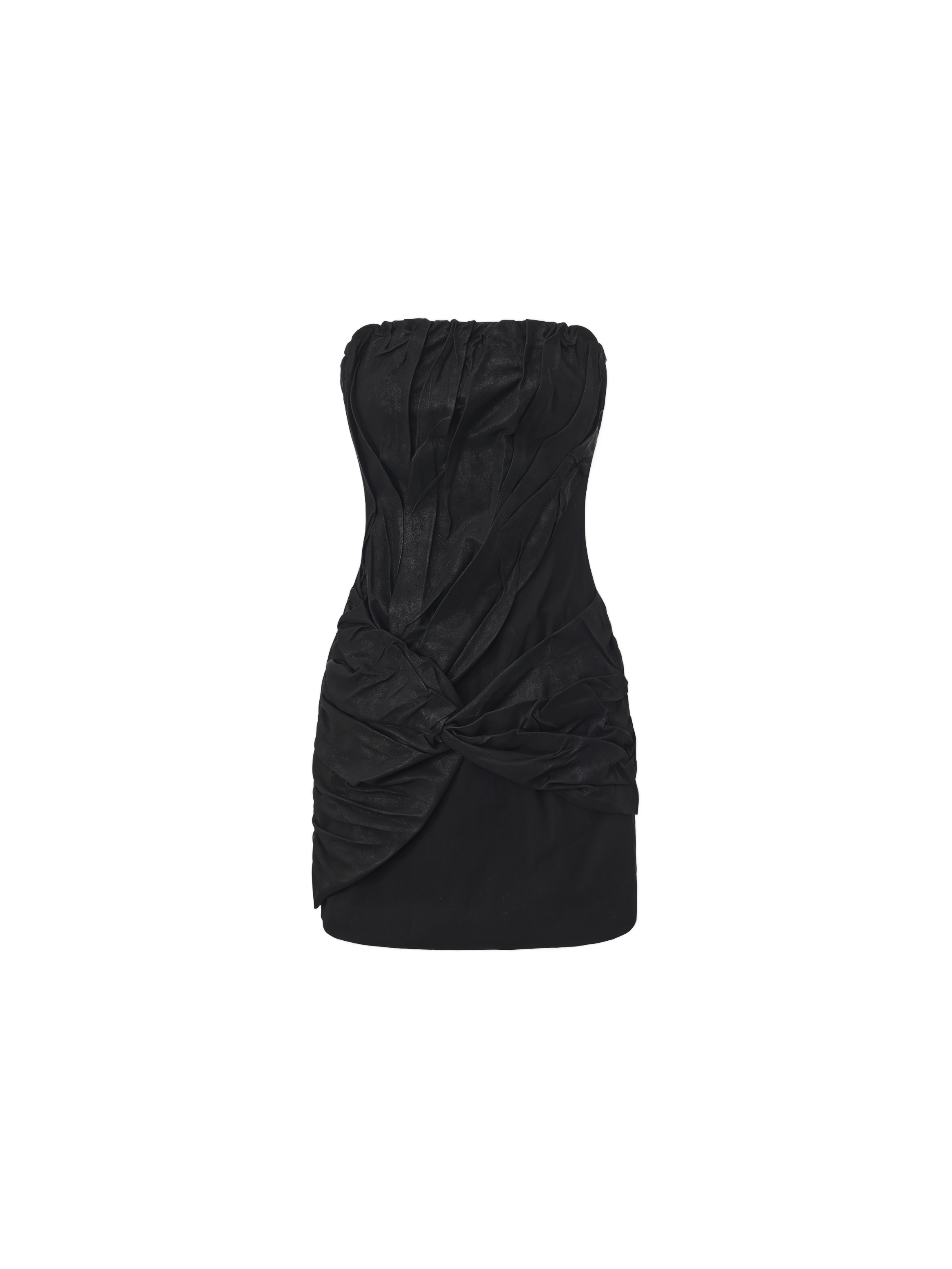 Black Ruched Leather Bodycon Bandeau Dress