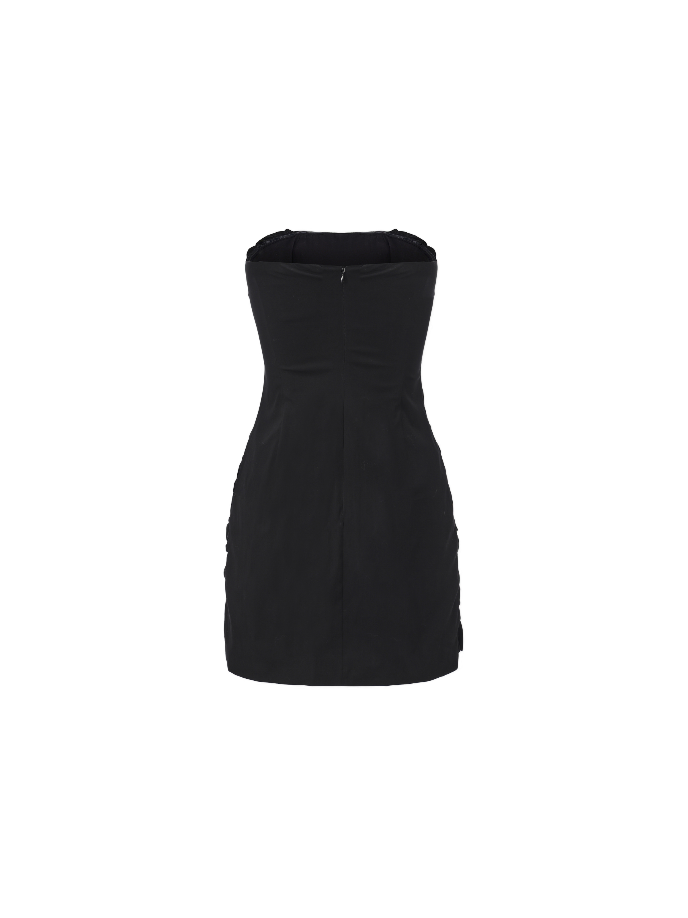 Black Ruched Leather Bodycon Bandeau Dress