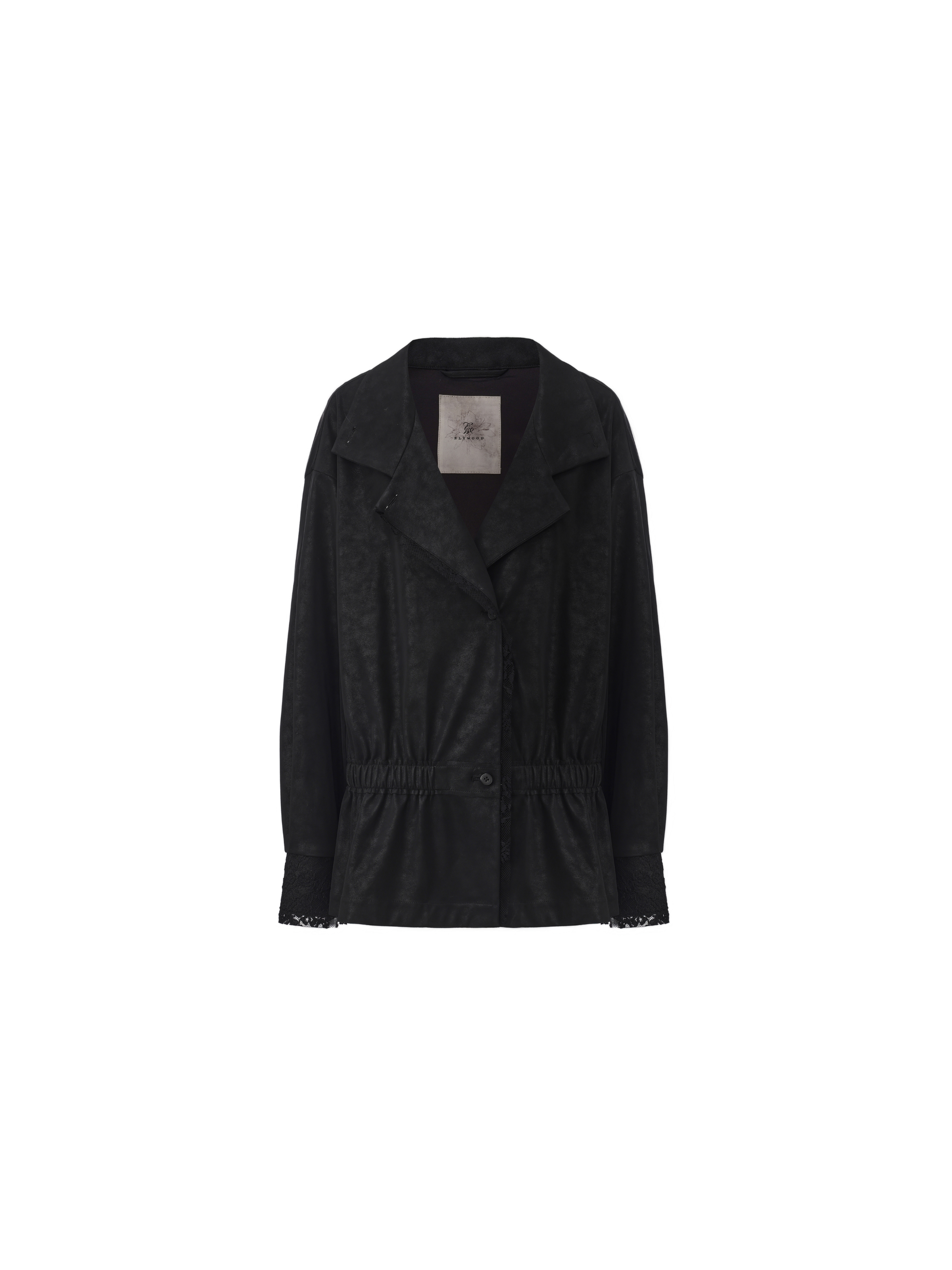 Black Lace Paneled Leather Jacket
