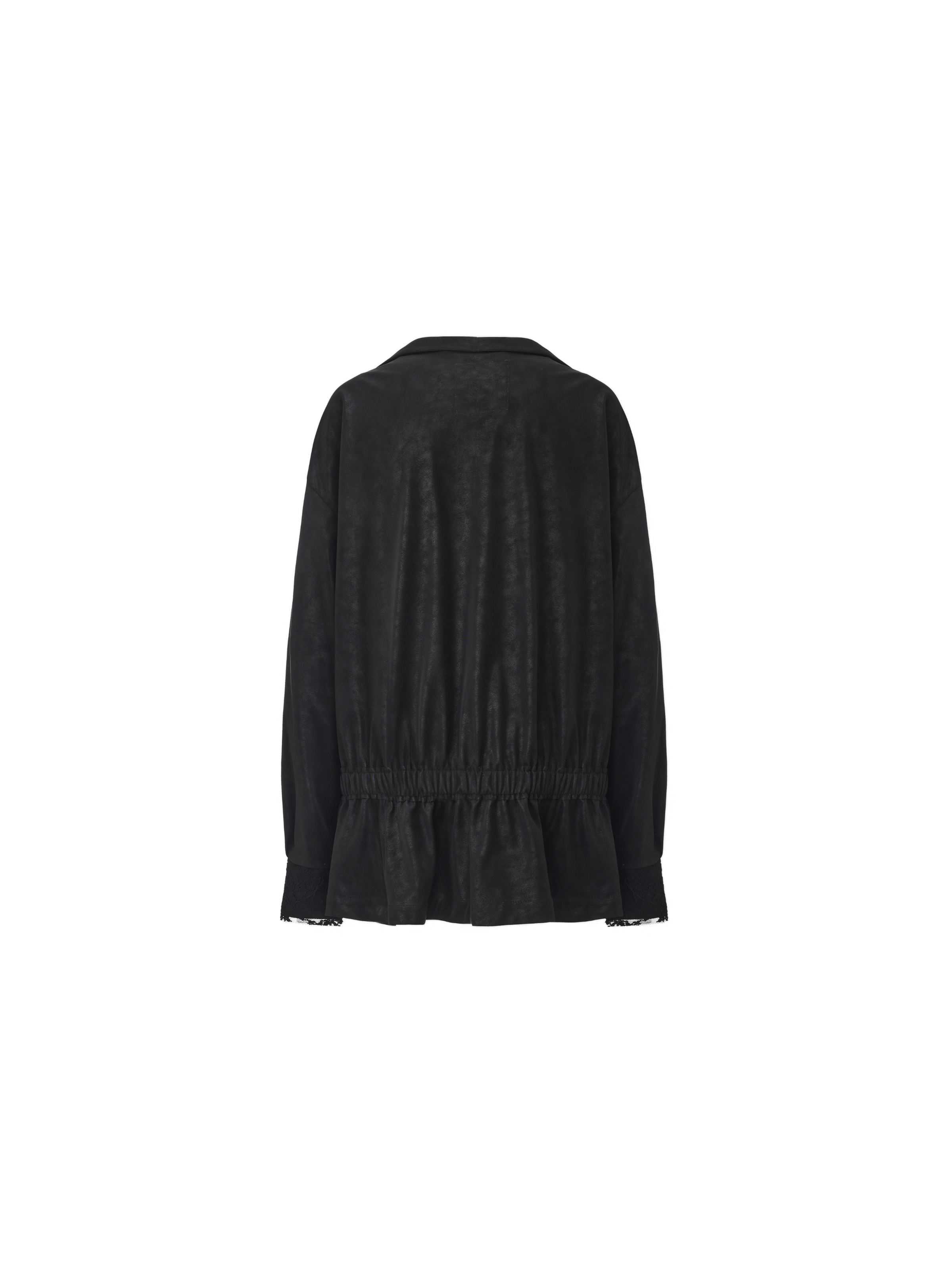 Black Lace Paneled Leather Jacket