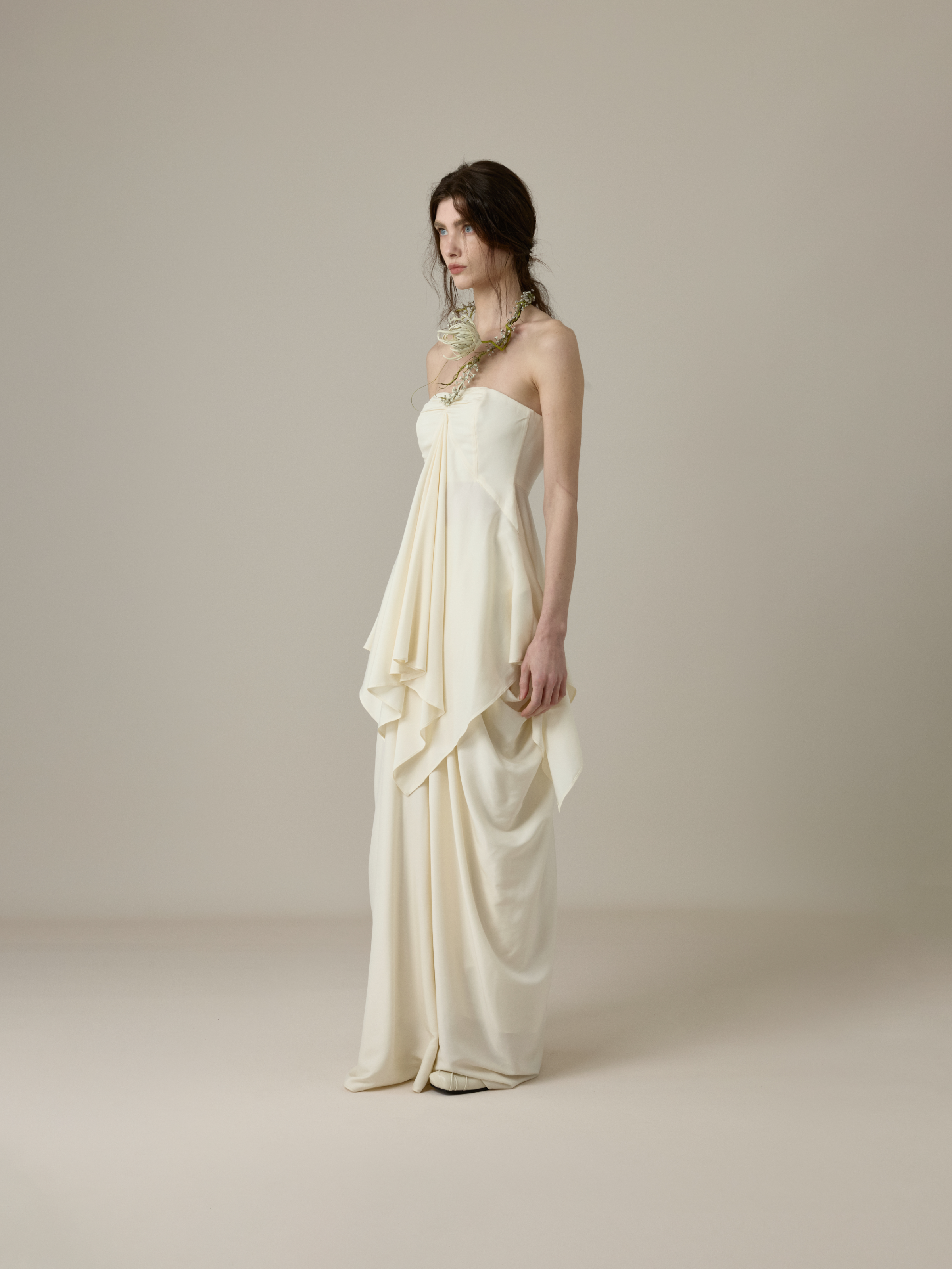 Cream White Asymmetric Bandeau Top