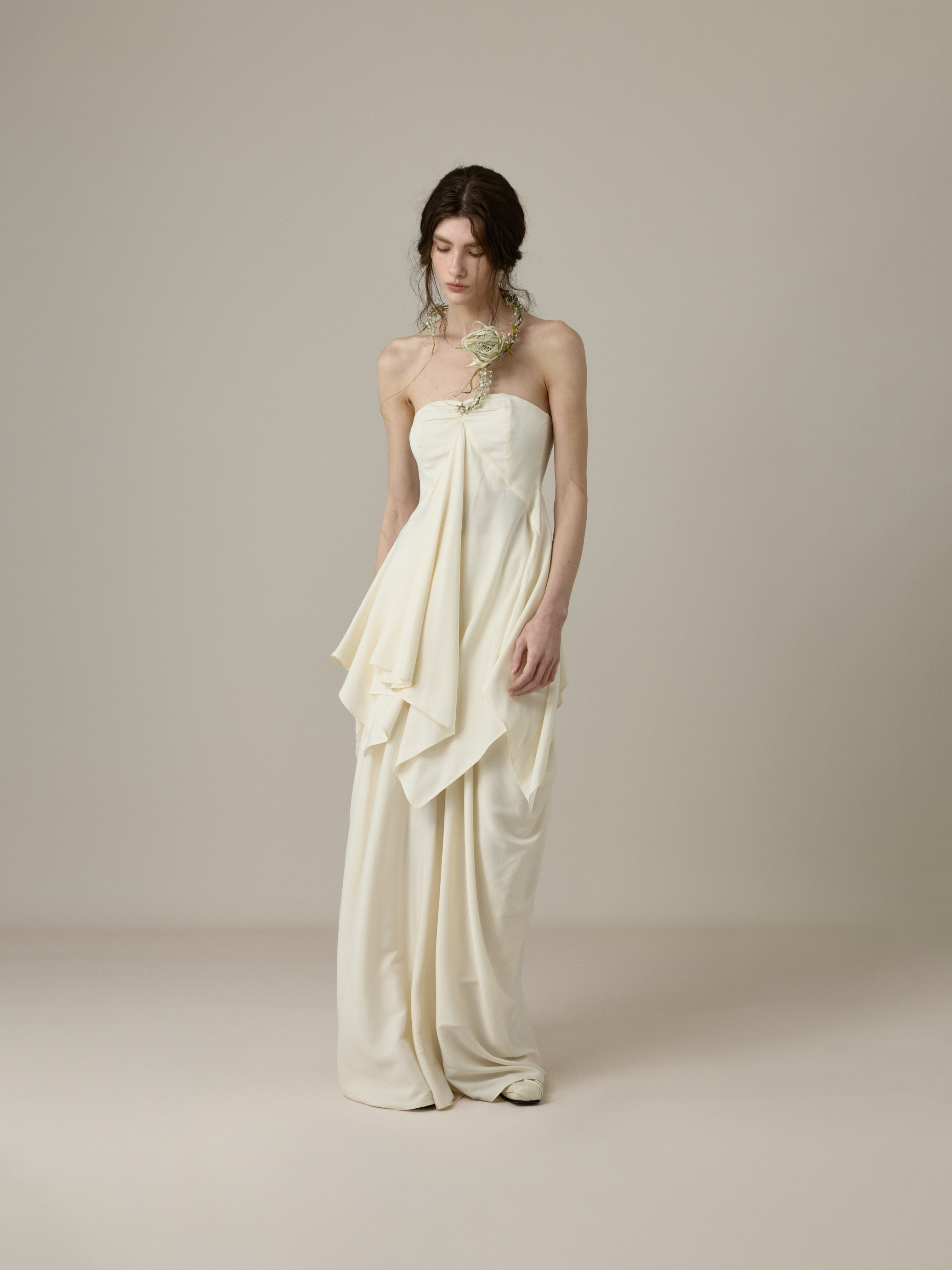 Cream White Asymmetric Bandeau Top
