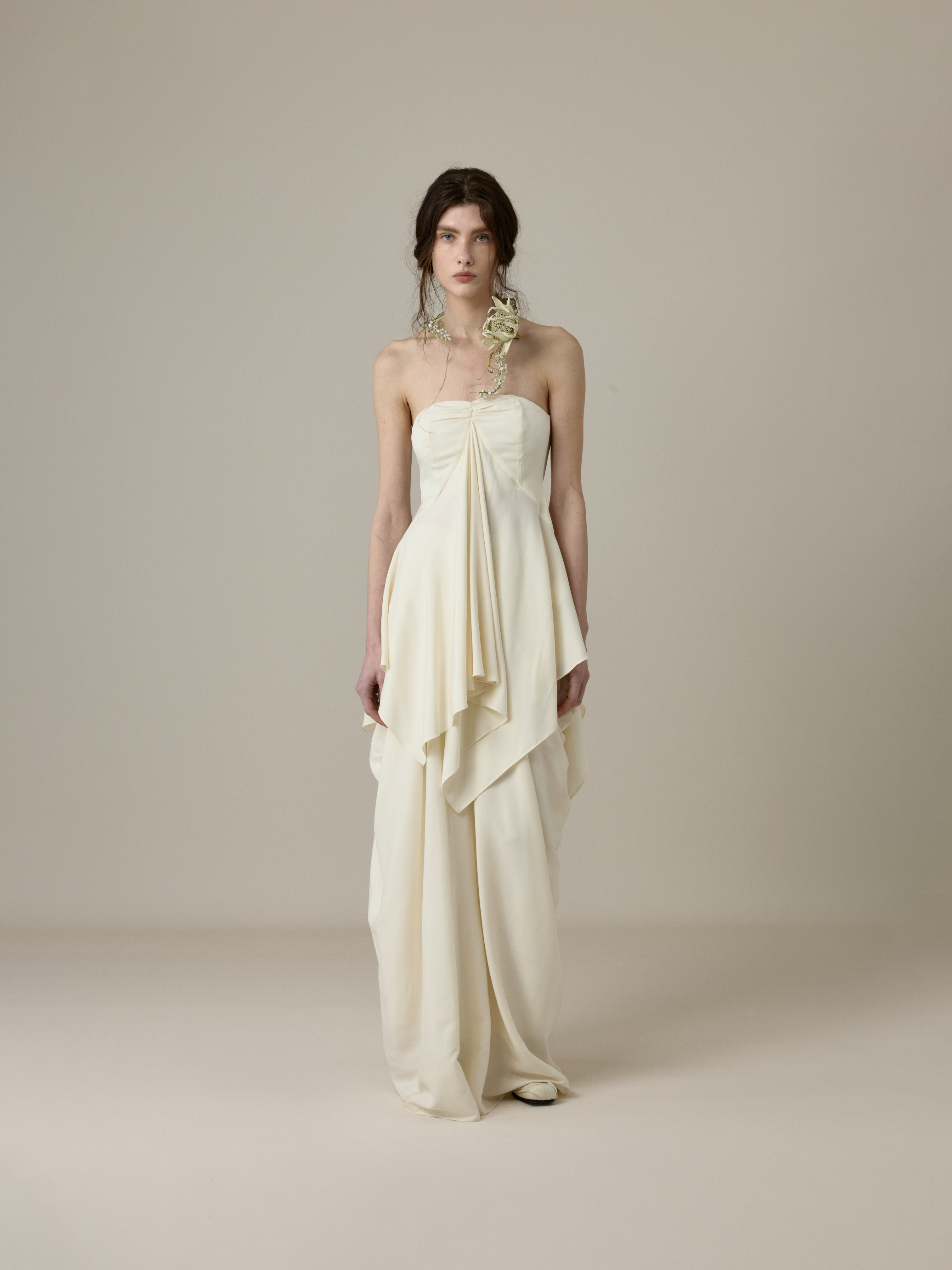 Cream White Asymmetric Bandeau Top