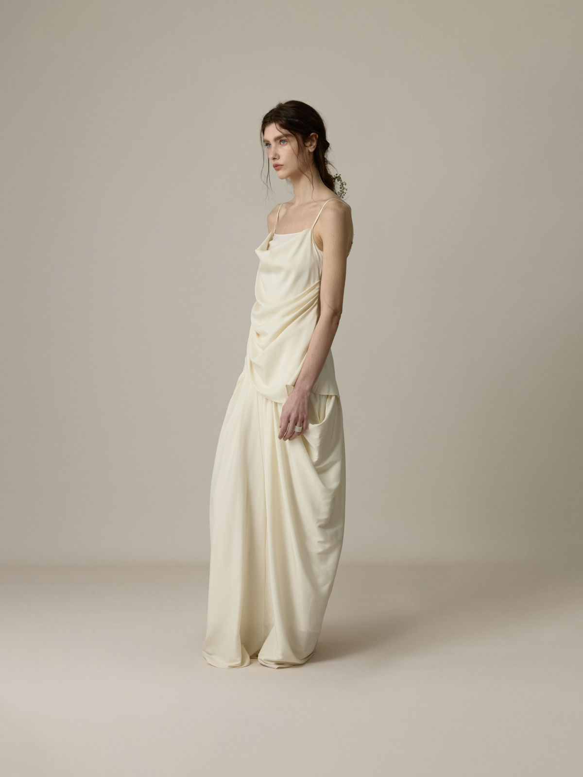 Draped Cowl Neck Strap Top