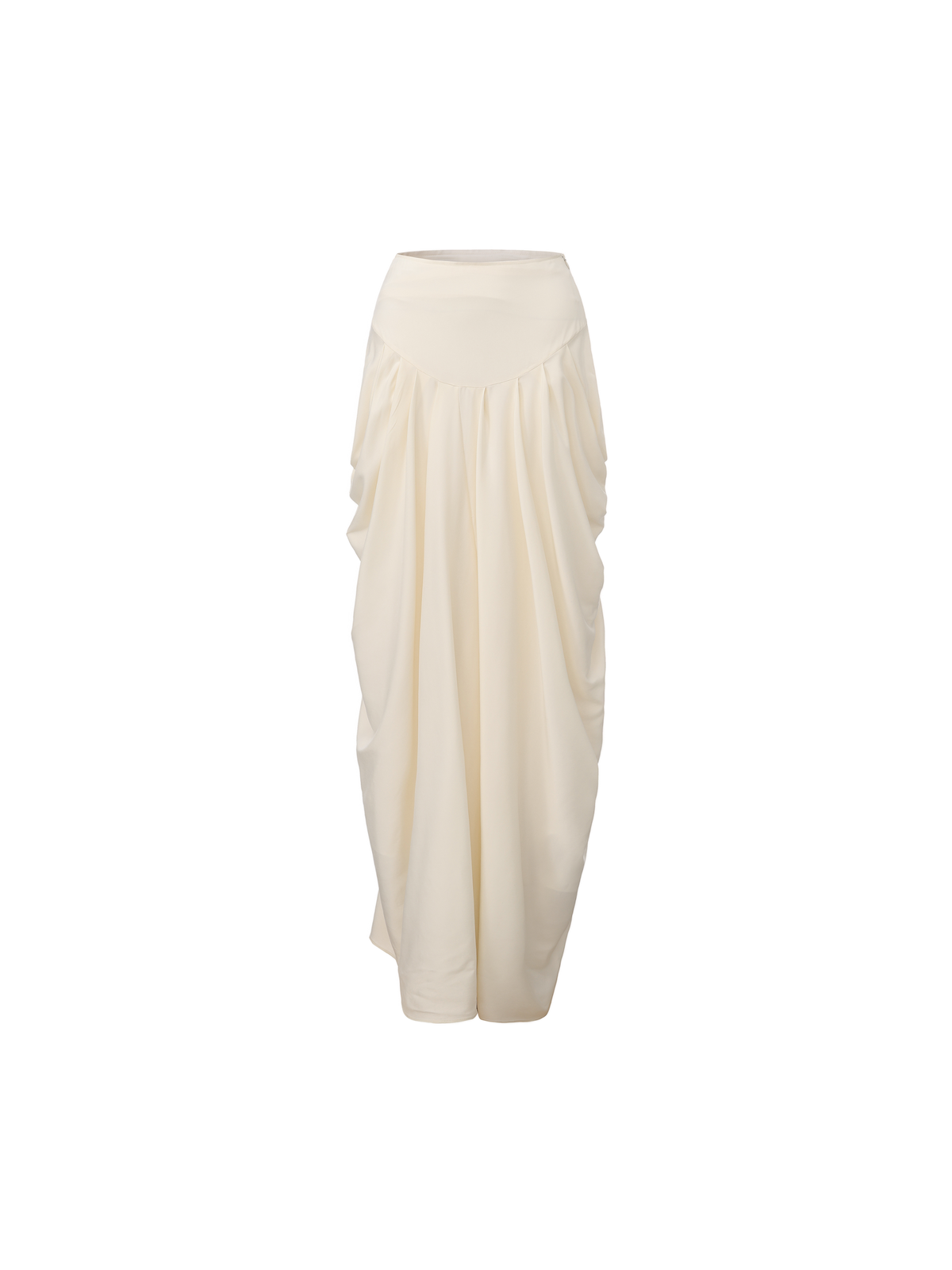 White Draped Wide-Waistband Midi Skirt