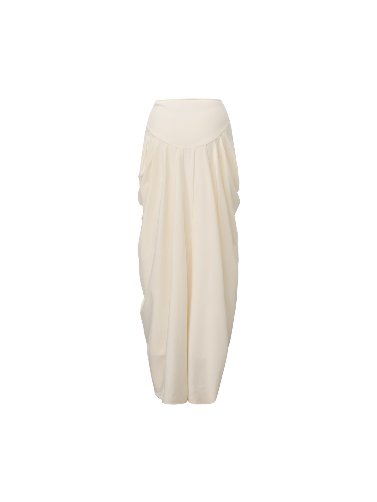 White Draped Wide-Waistband Midi Skirt