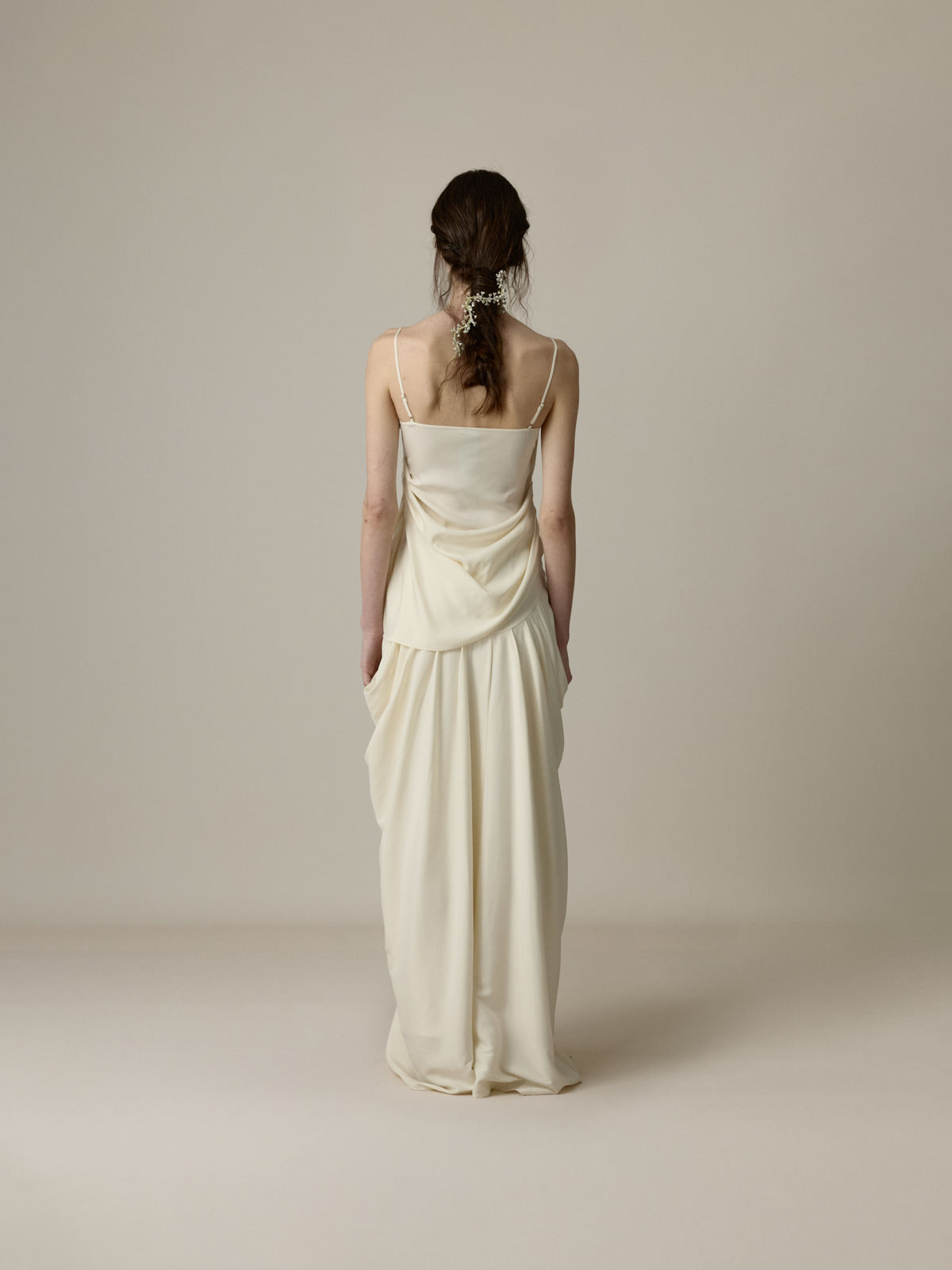White Draped Wide-Waistband Midi Skirt