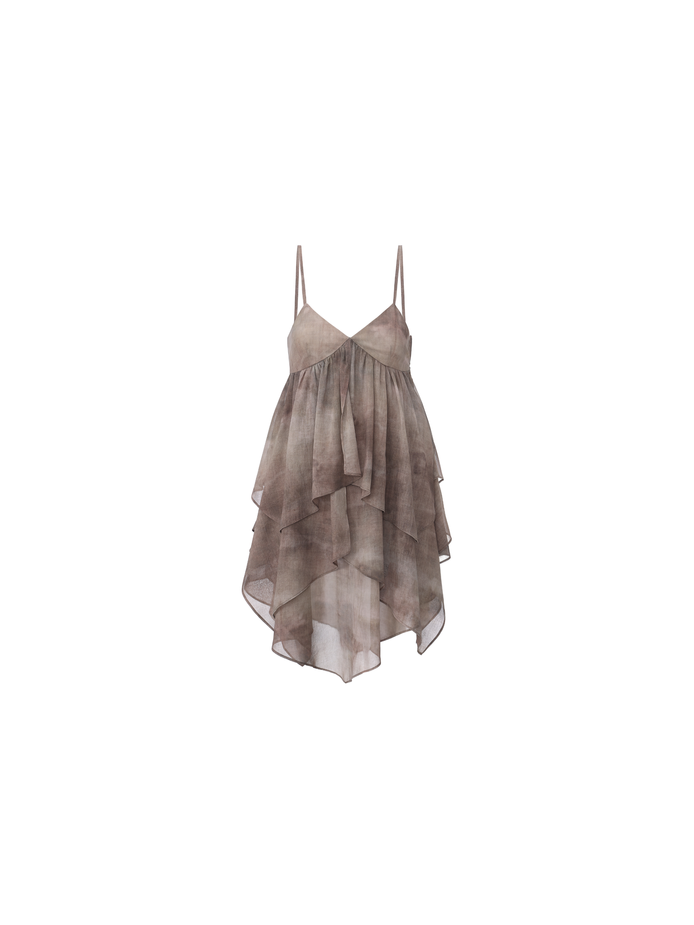 Dusty Rose Ink Print Flounce Strap Top