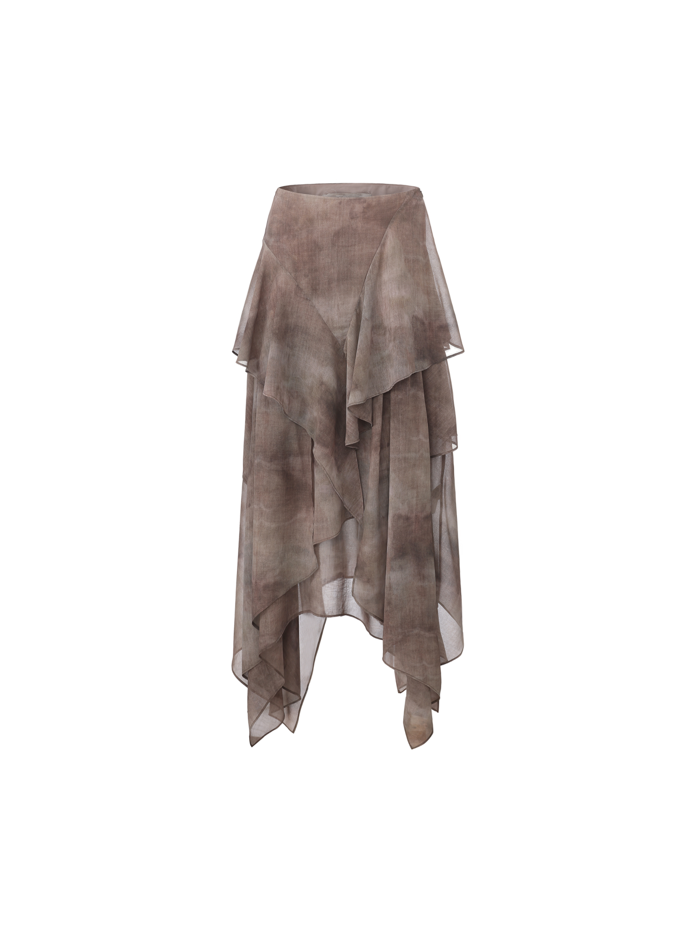 Dusty Rose Ink Print Flounce Midi Skirt