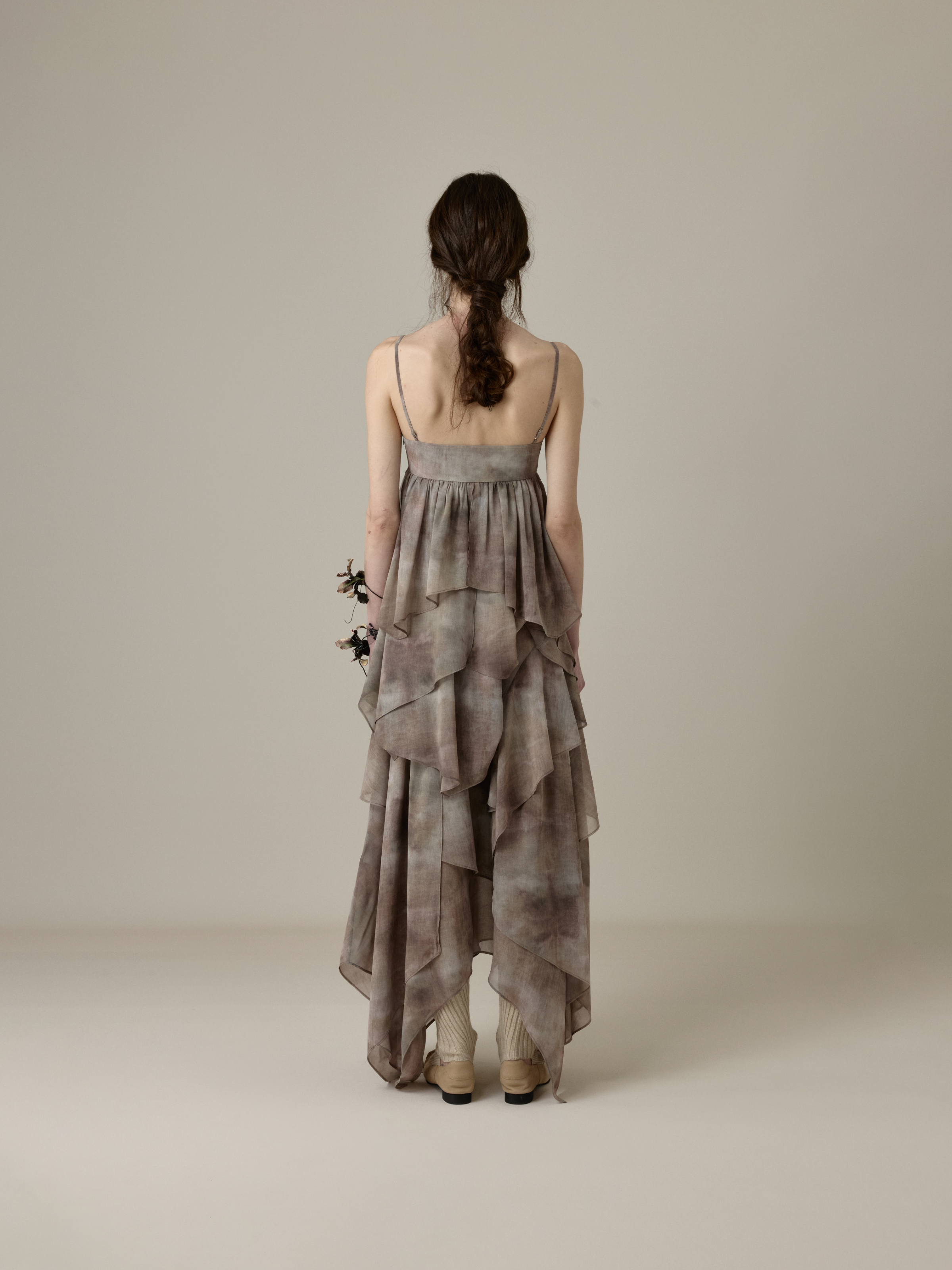 Dusty Rose Ink Print Flounce Midi Skirt