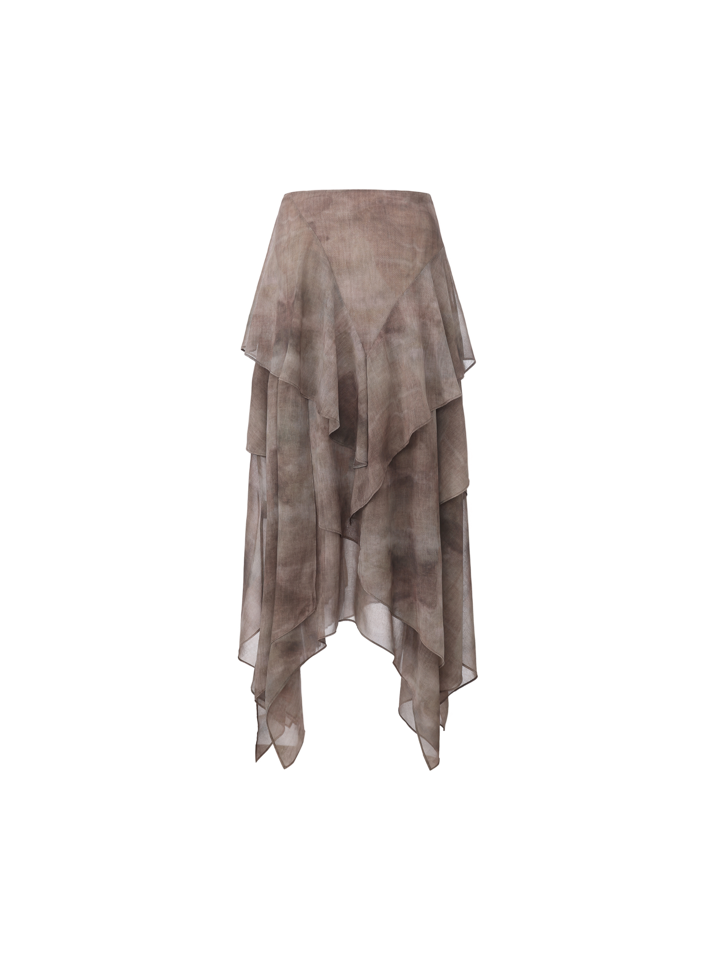 Dusty Rose Ink Print Flounce Midi Skirt