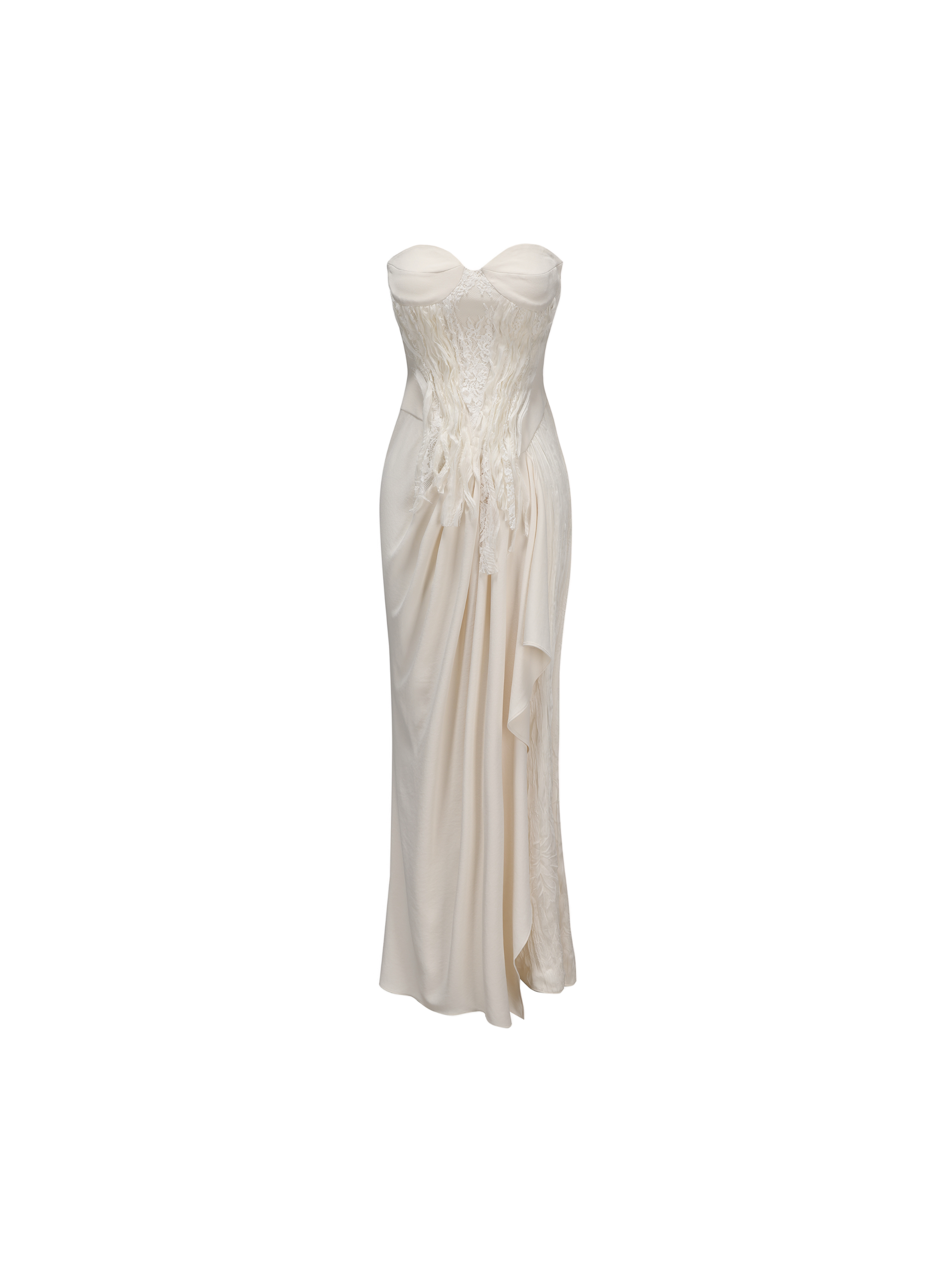 White Lace Flounce Strapless Dress