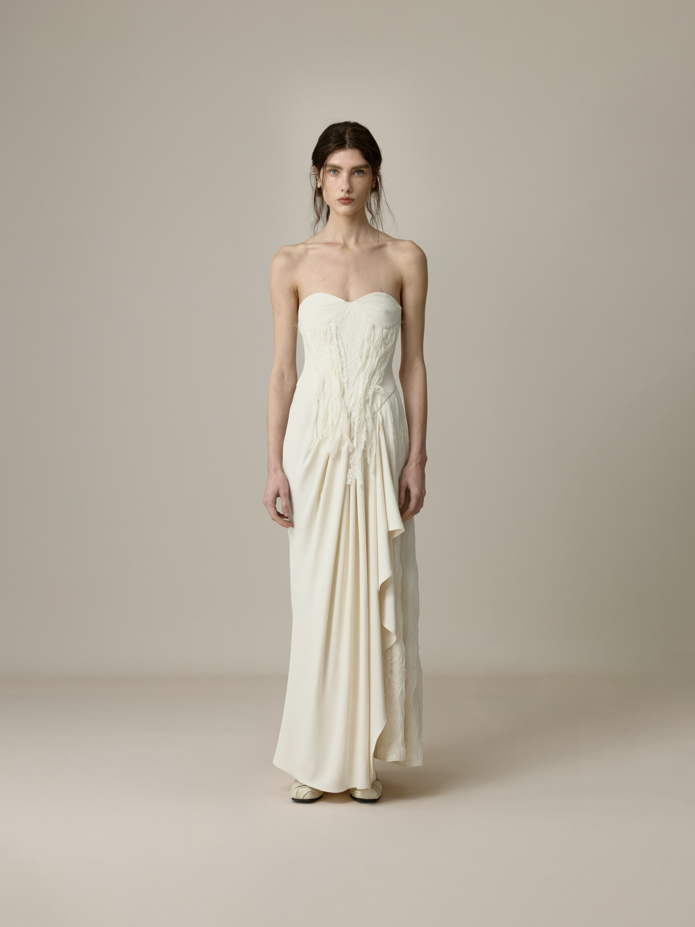 White Lace Flounce Strapless Dress