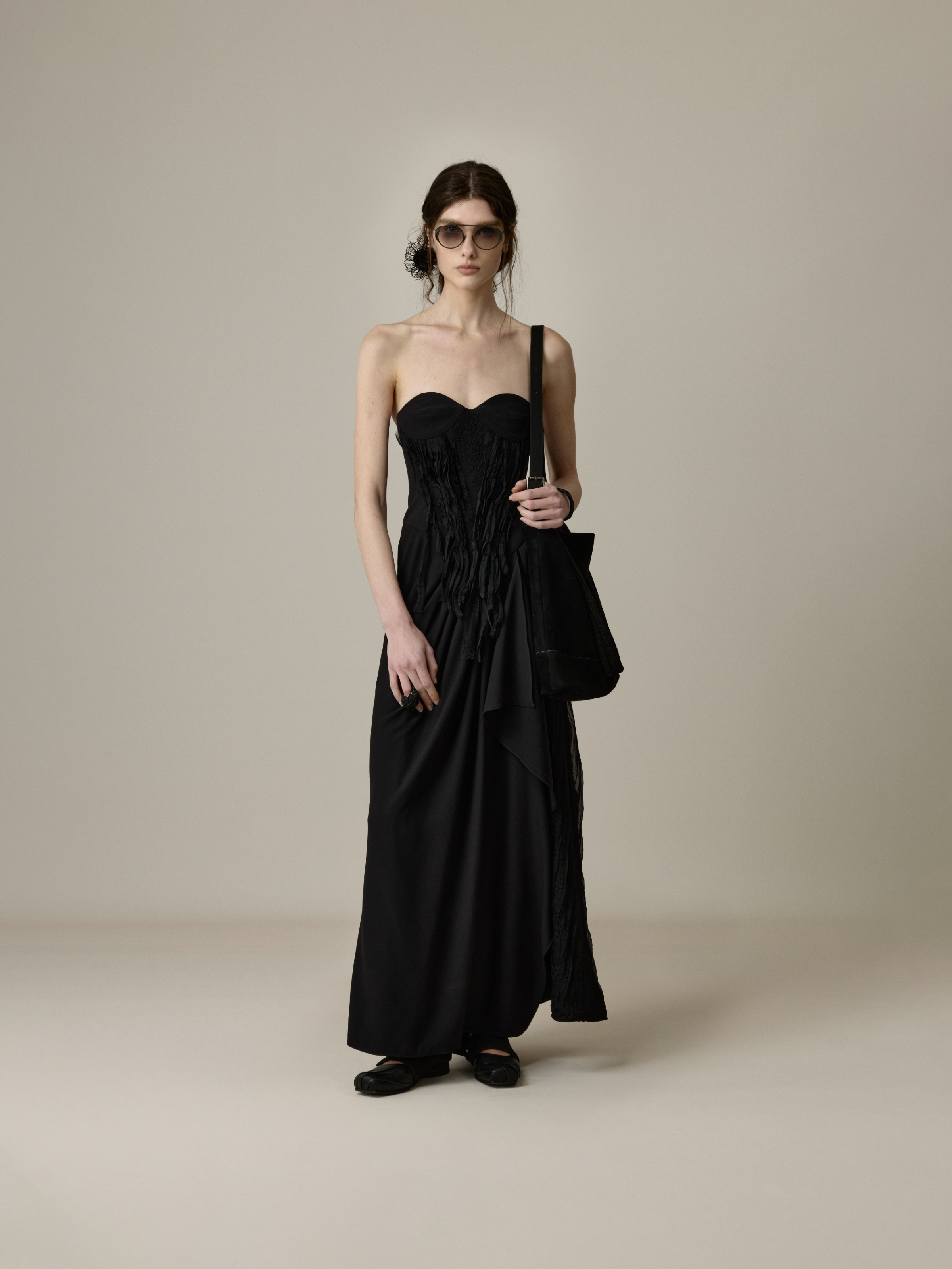 Black Lace Flounce Strapless Dress