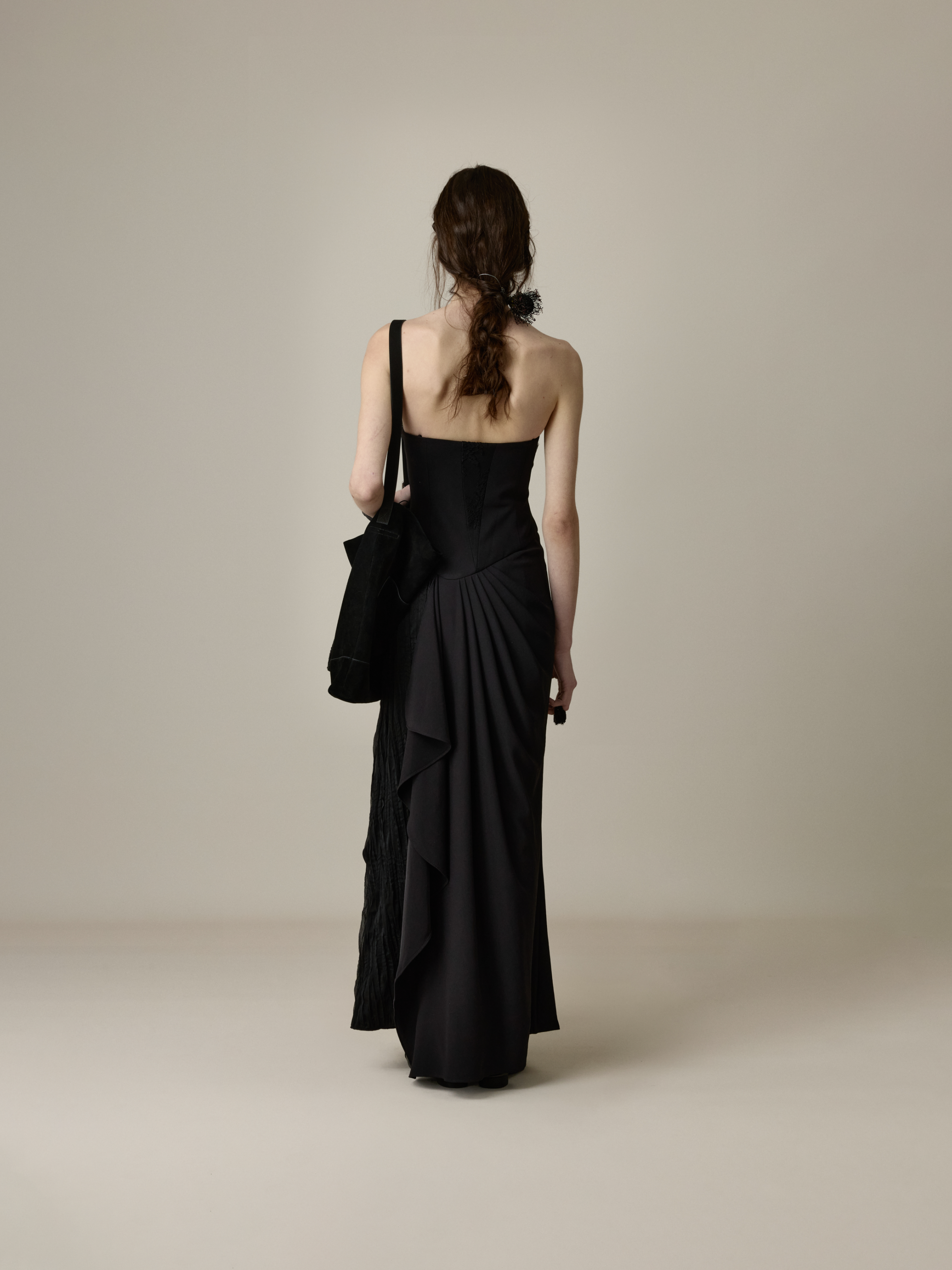 Black Lace Flounce Strapless Dress