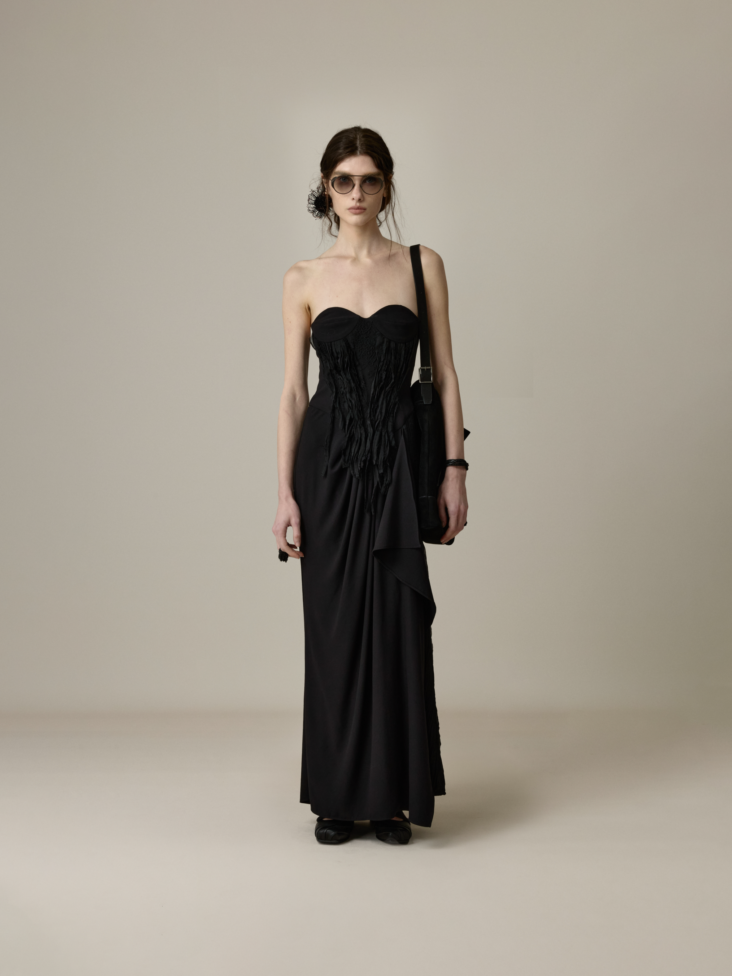 Black Lace Flounce Strapless Dress