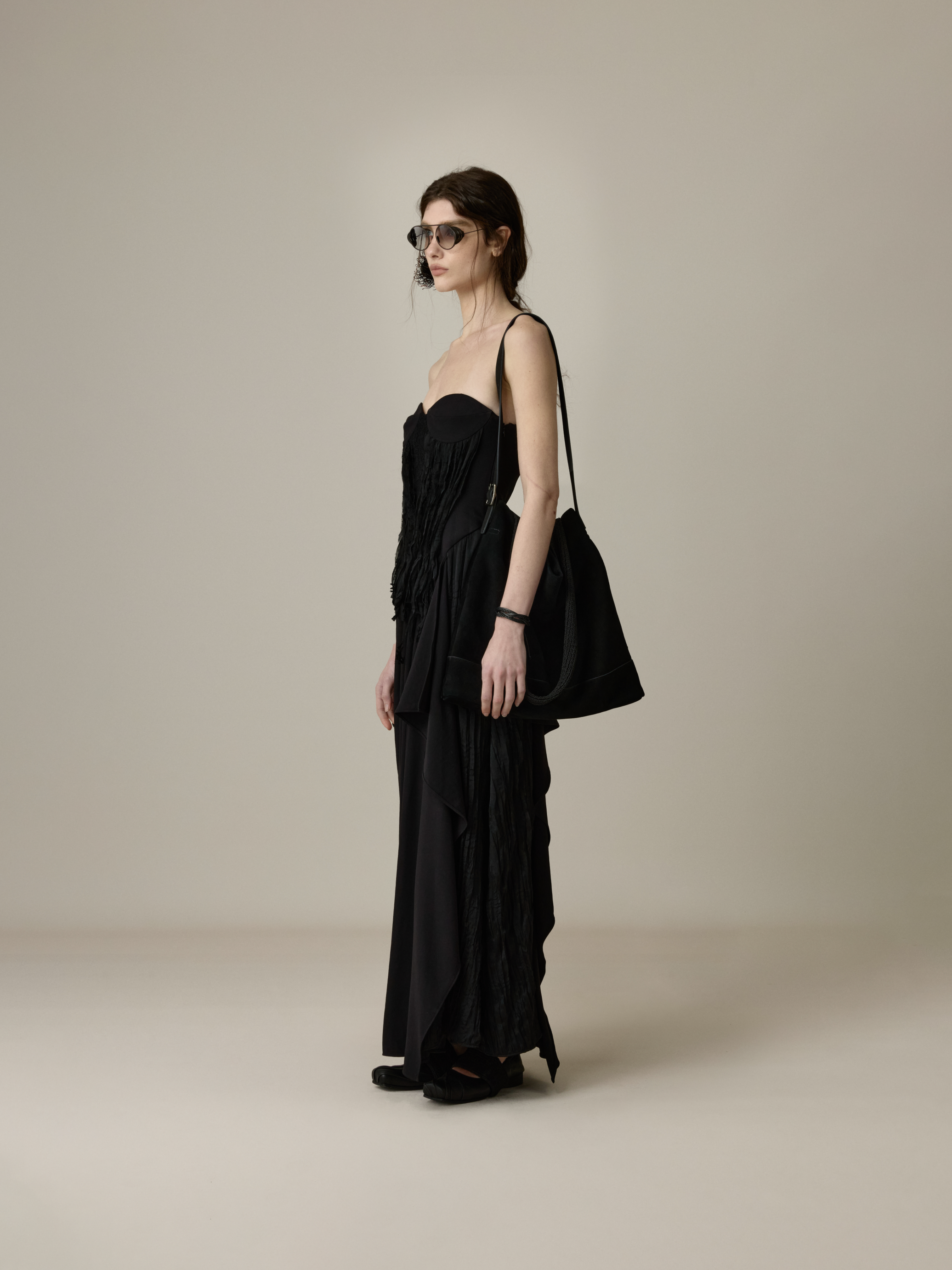 Black Lace Flounce Strapless Dress