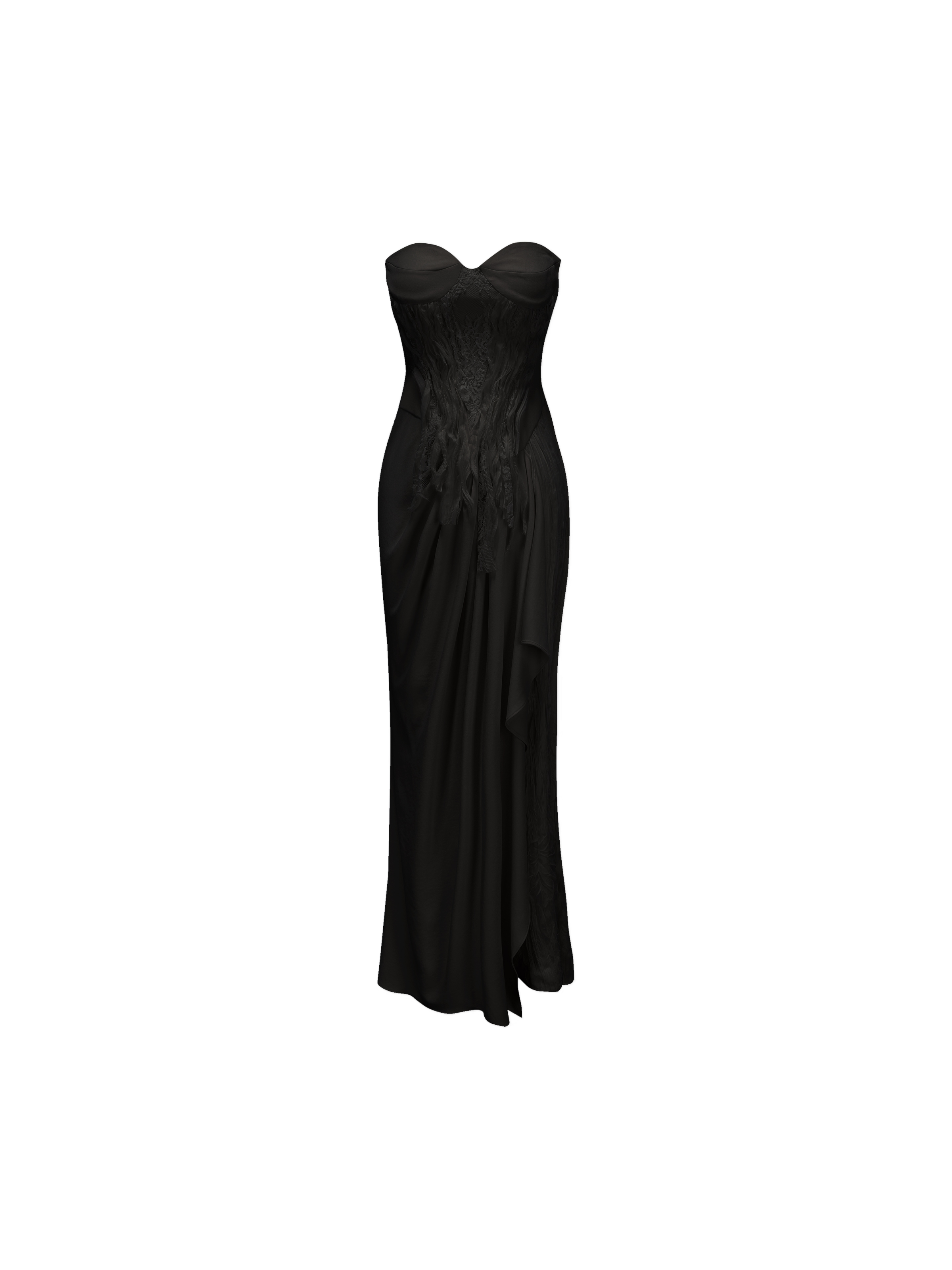 Black Lace Flounce Strapless Dress