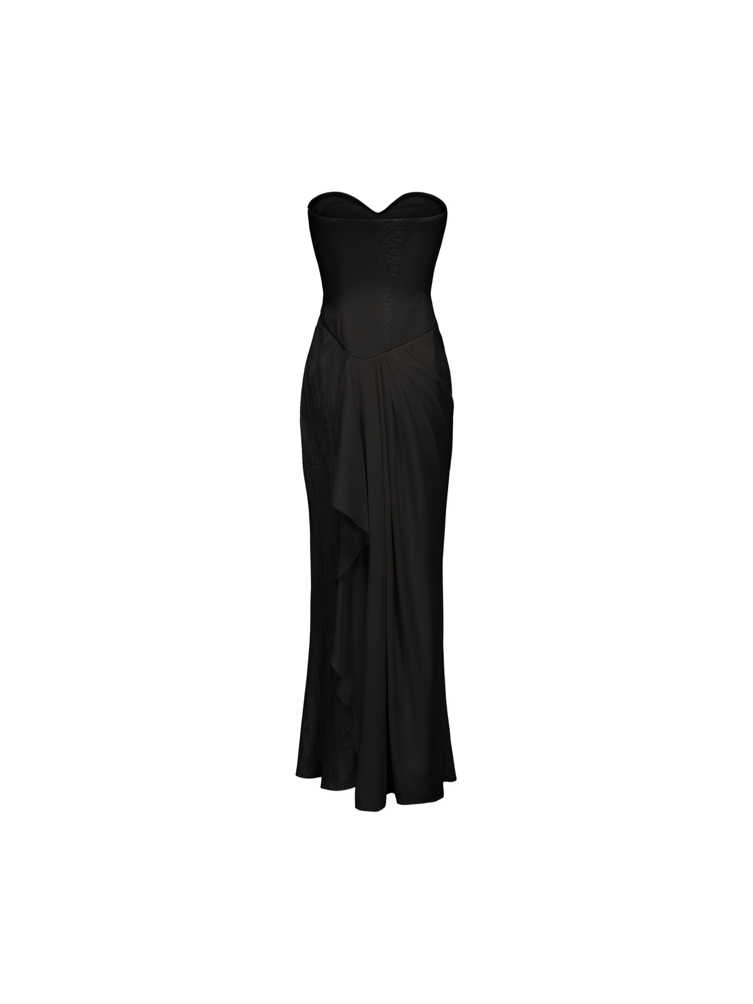 Black Lace Flounce Strapless Dress