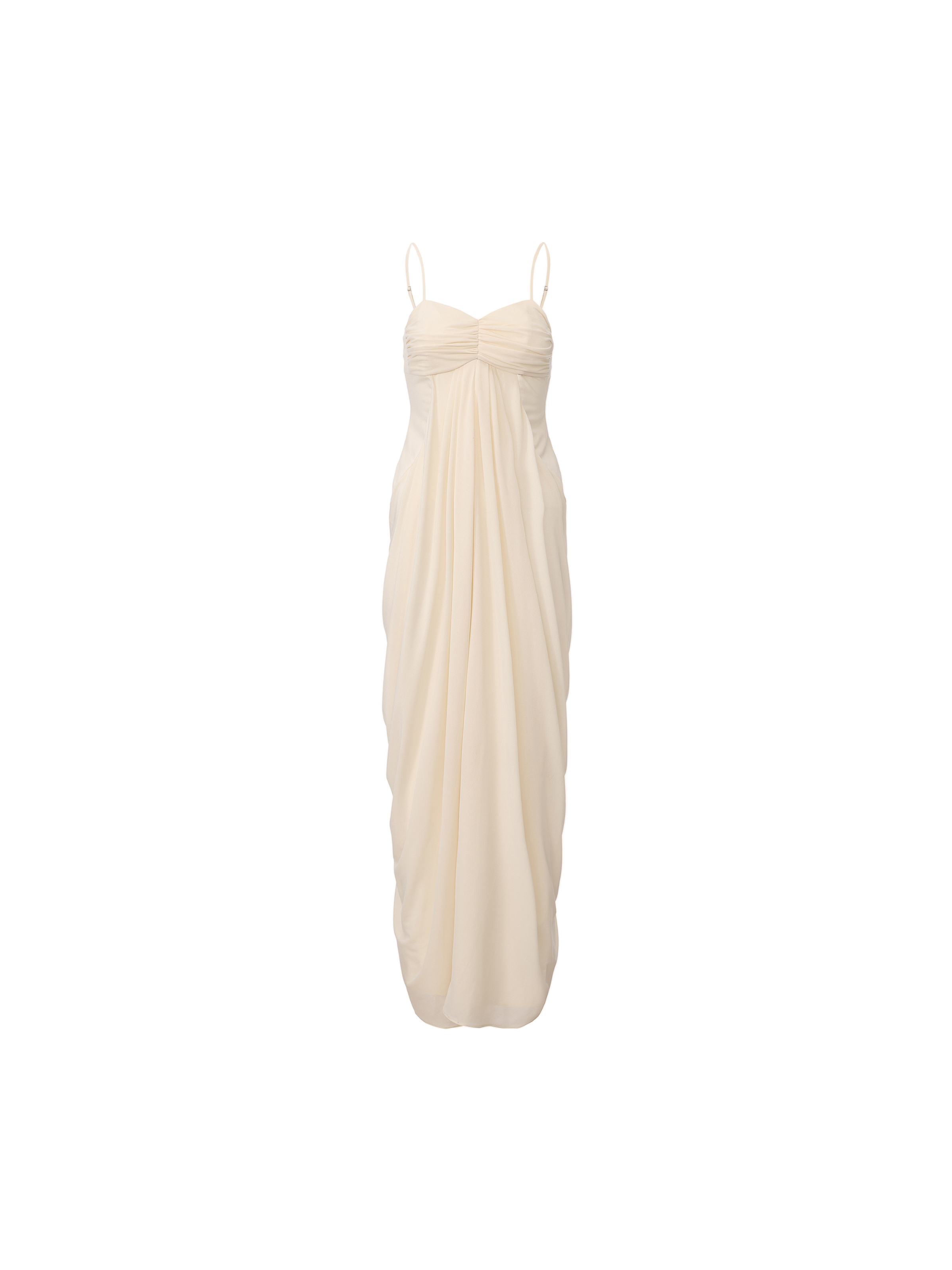Cream White Ruched Draped Dress