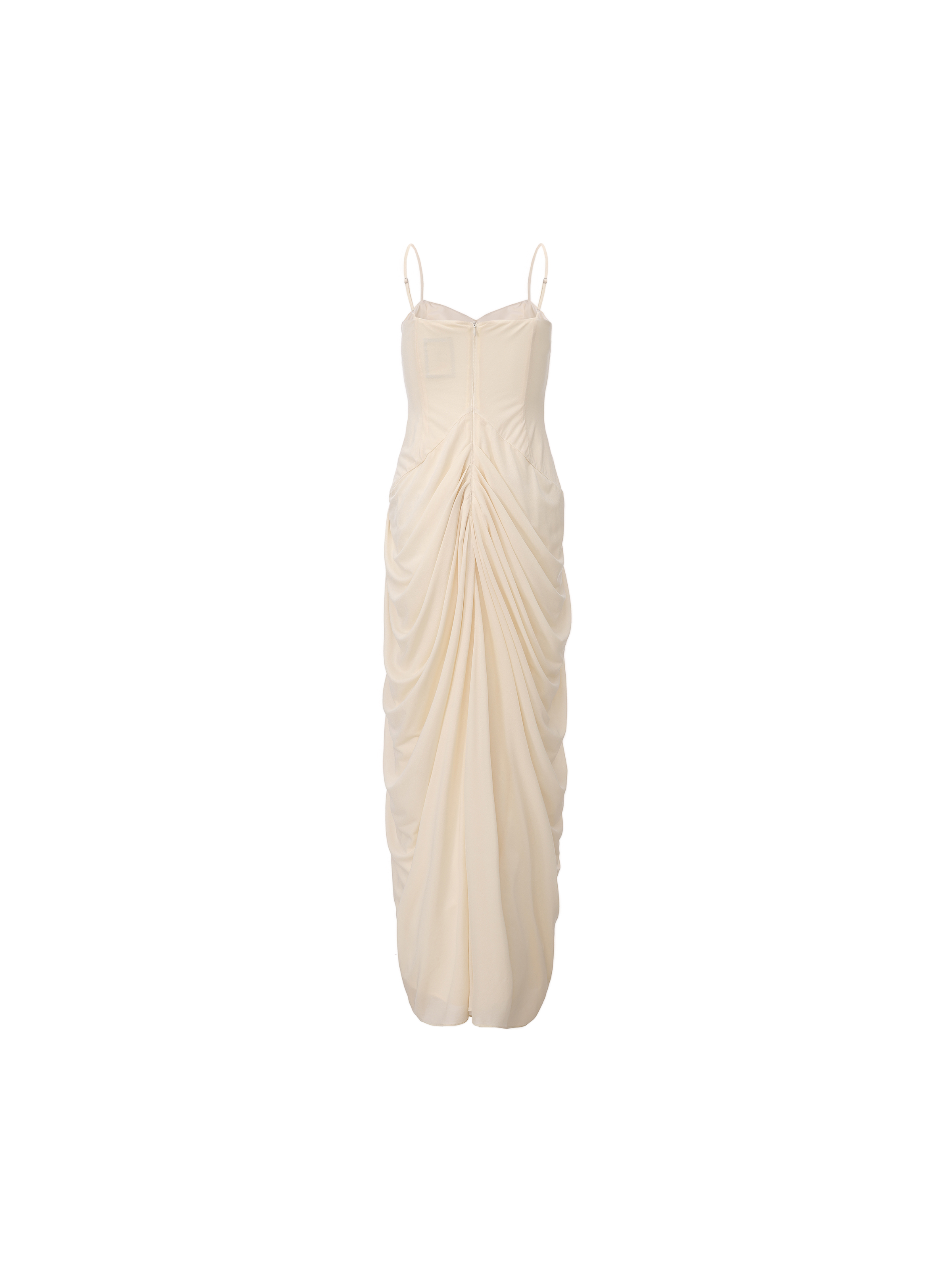Cream White Ruched Draped Dress