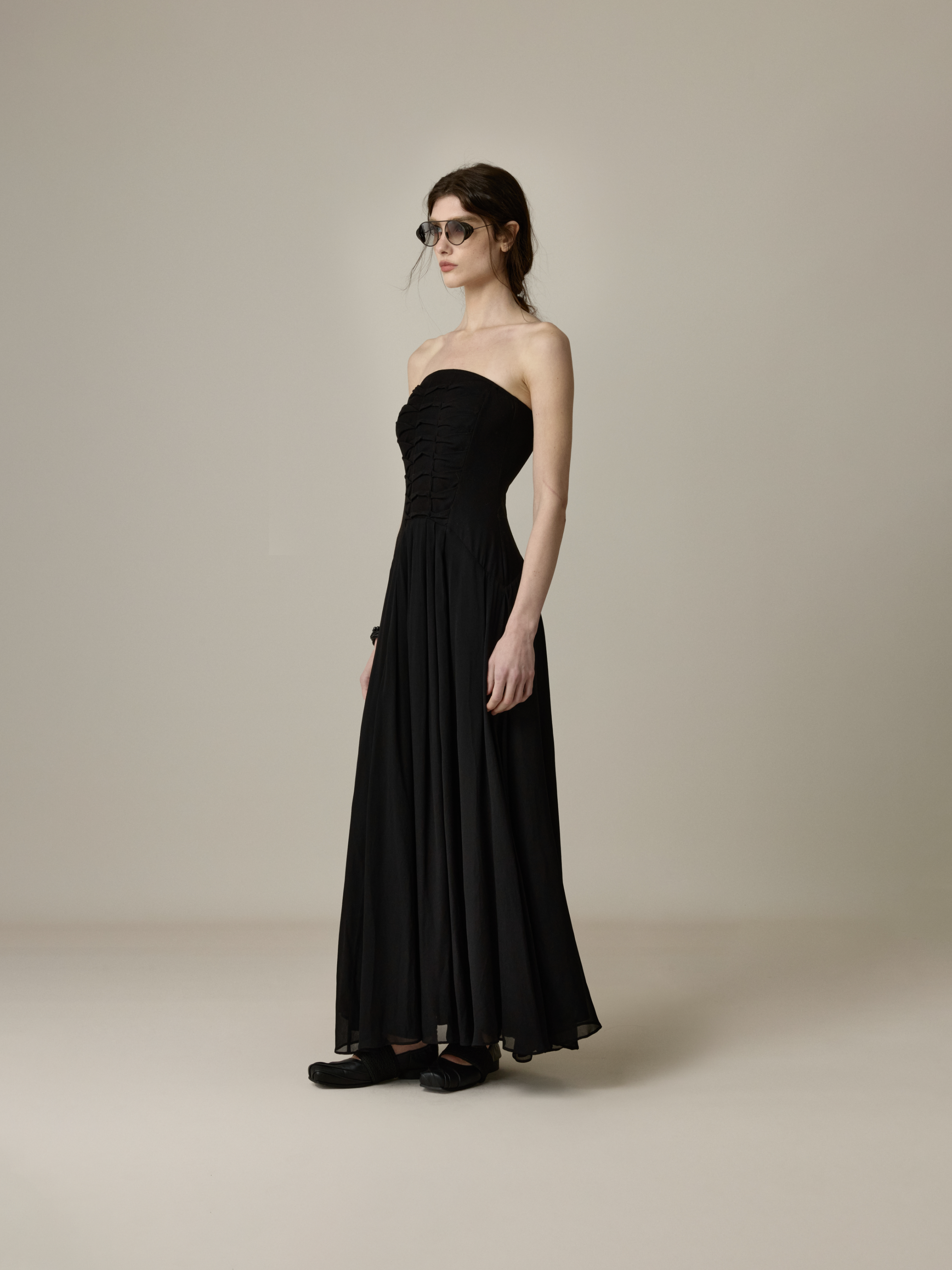 Spine-Line Ruched Knit Strapless Dress