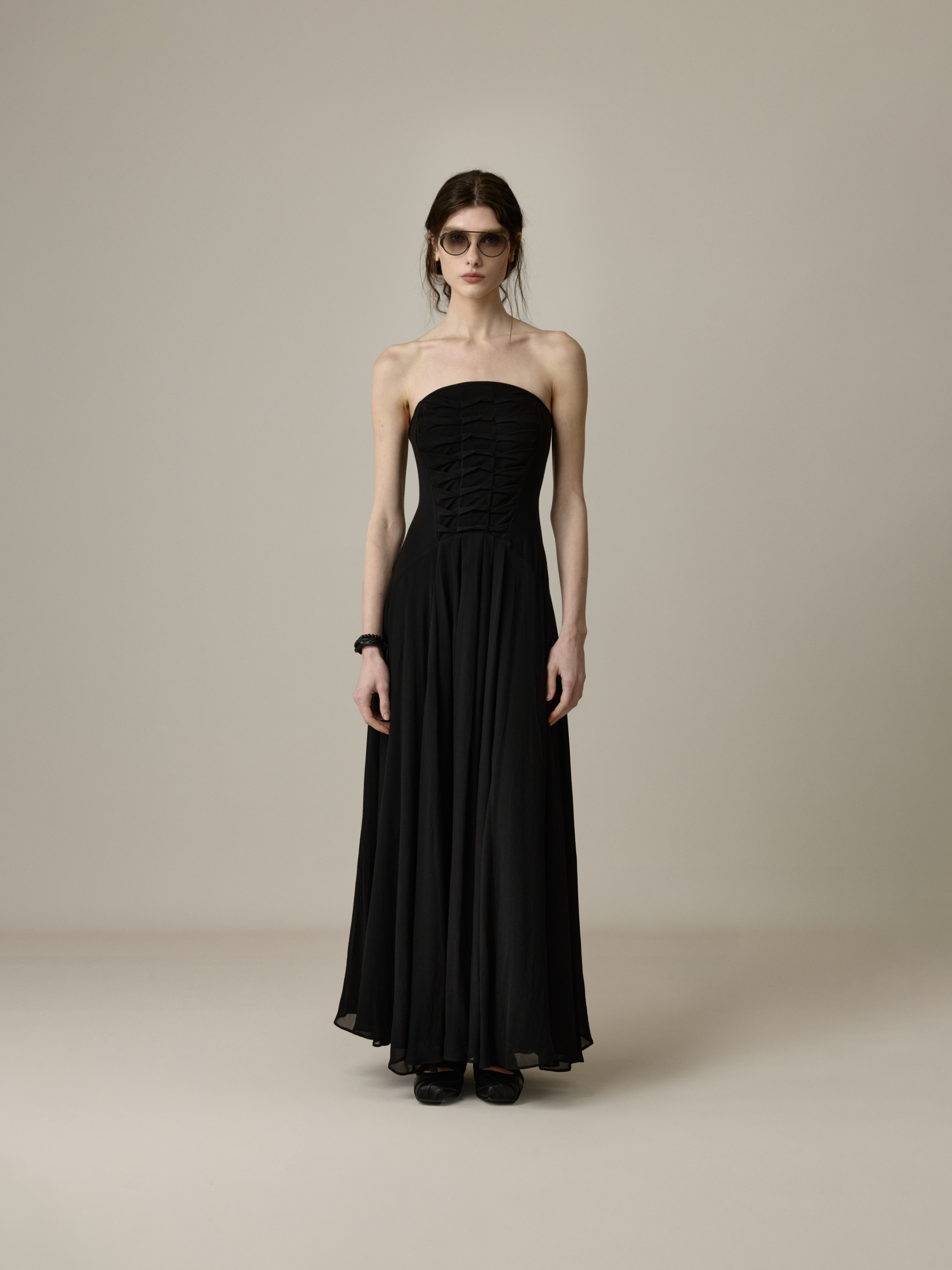Spine-Line Ruched Knit Strapless Dress