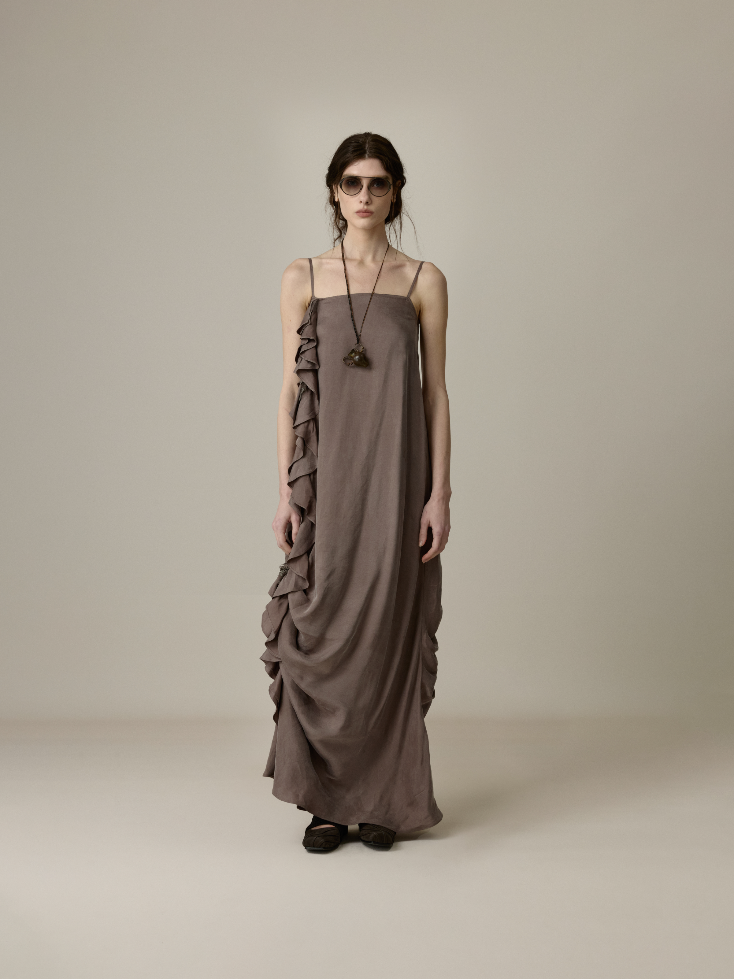 Lavender Ruffled Ruched Camisole Dress