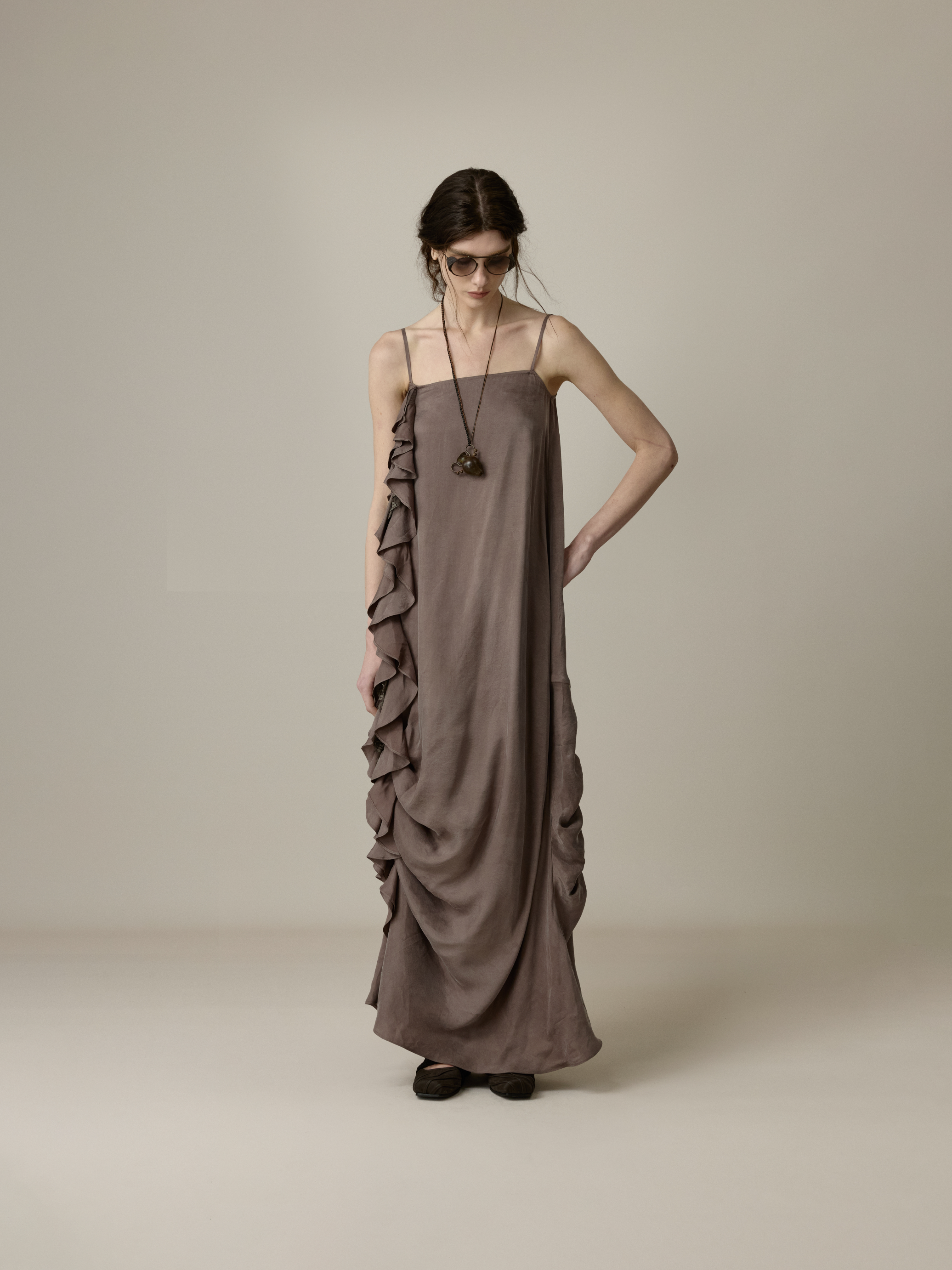 Lavender Ruffled Ruched Camisole Dress