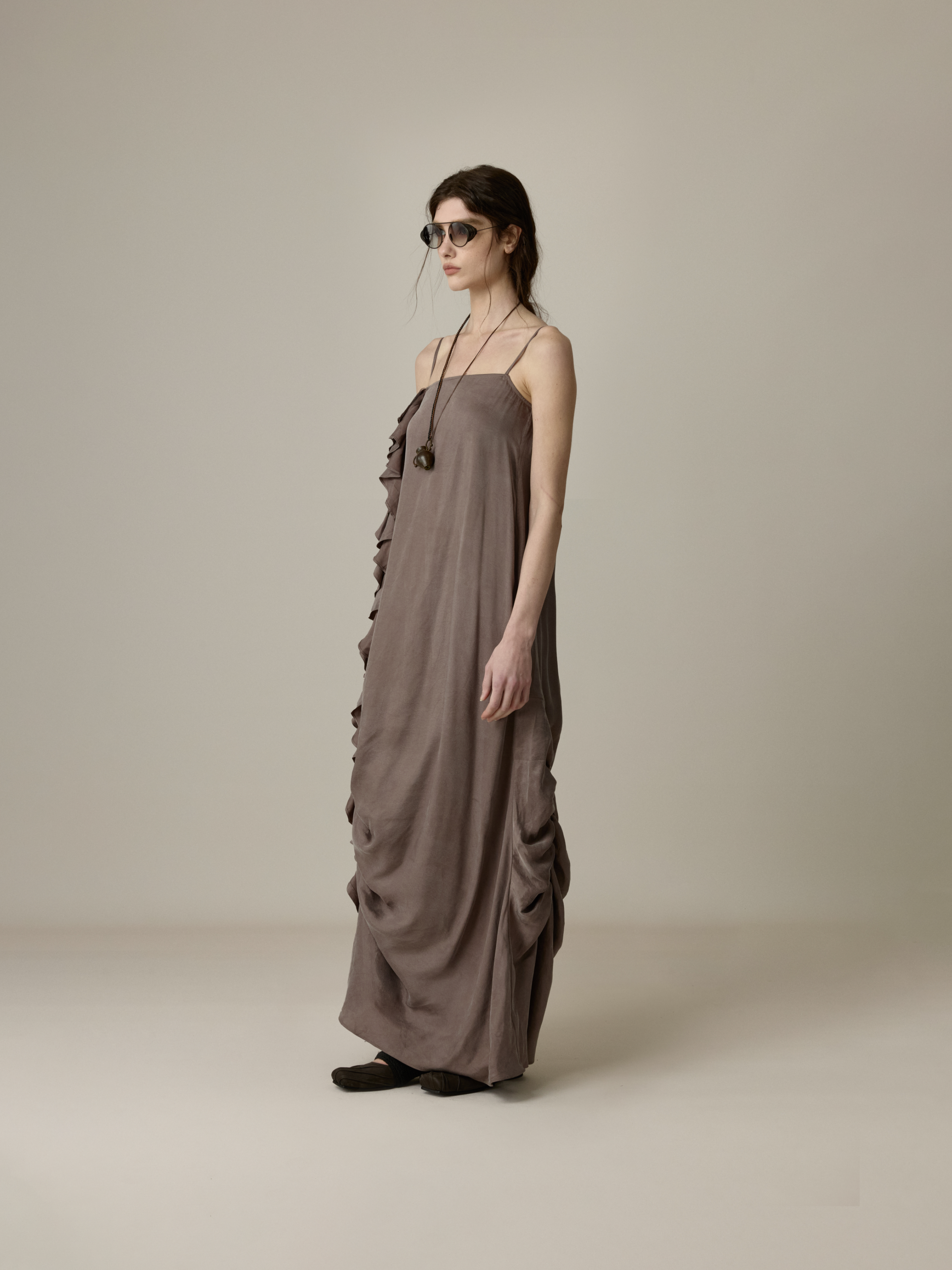 Lavender Ruffled Ruched Camisole Dress